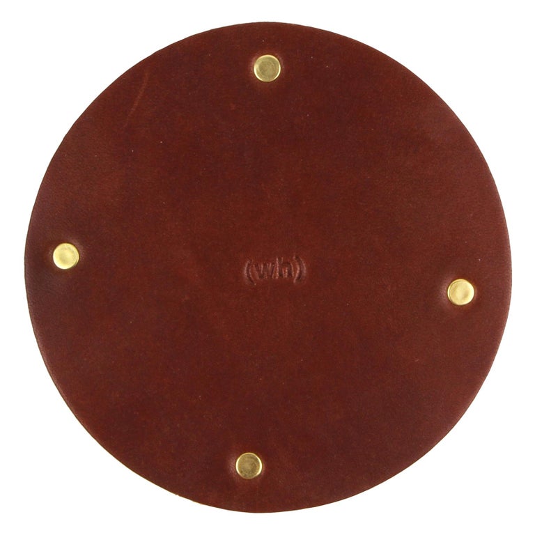 Leather and Brass Coaster Set (Set of 6) Brown For Sale at 1stDibs