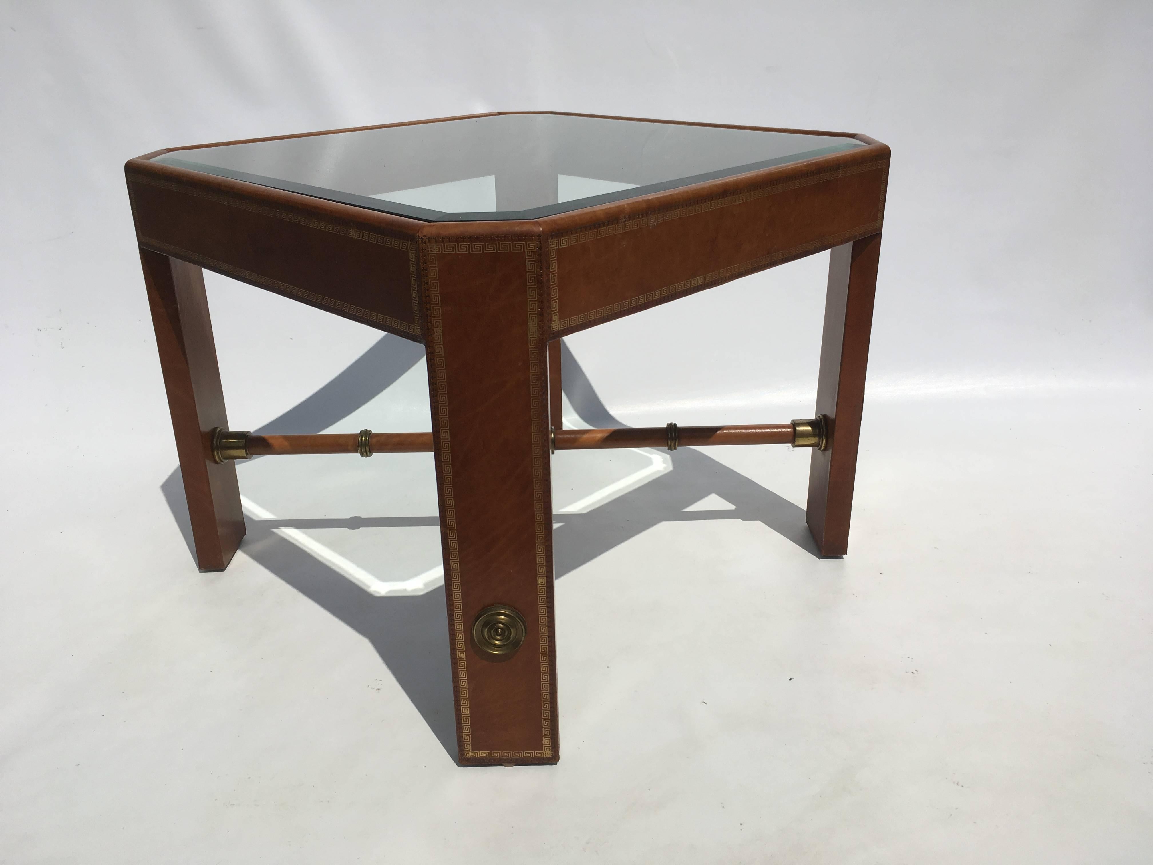 leather and brass coffee table