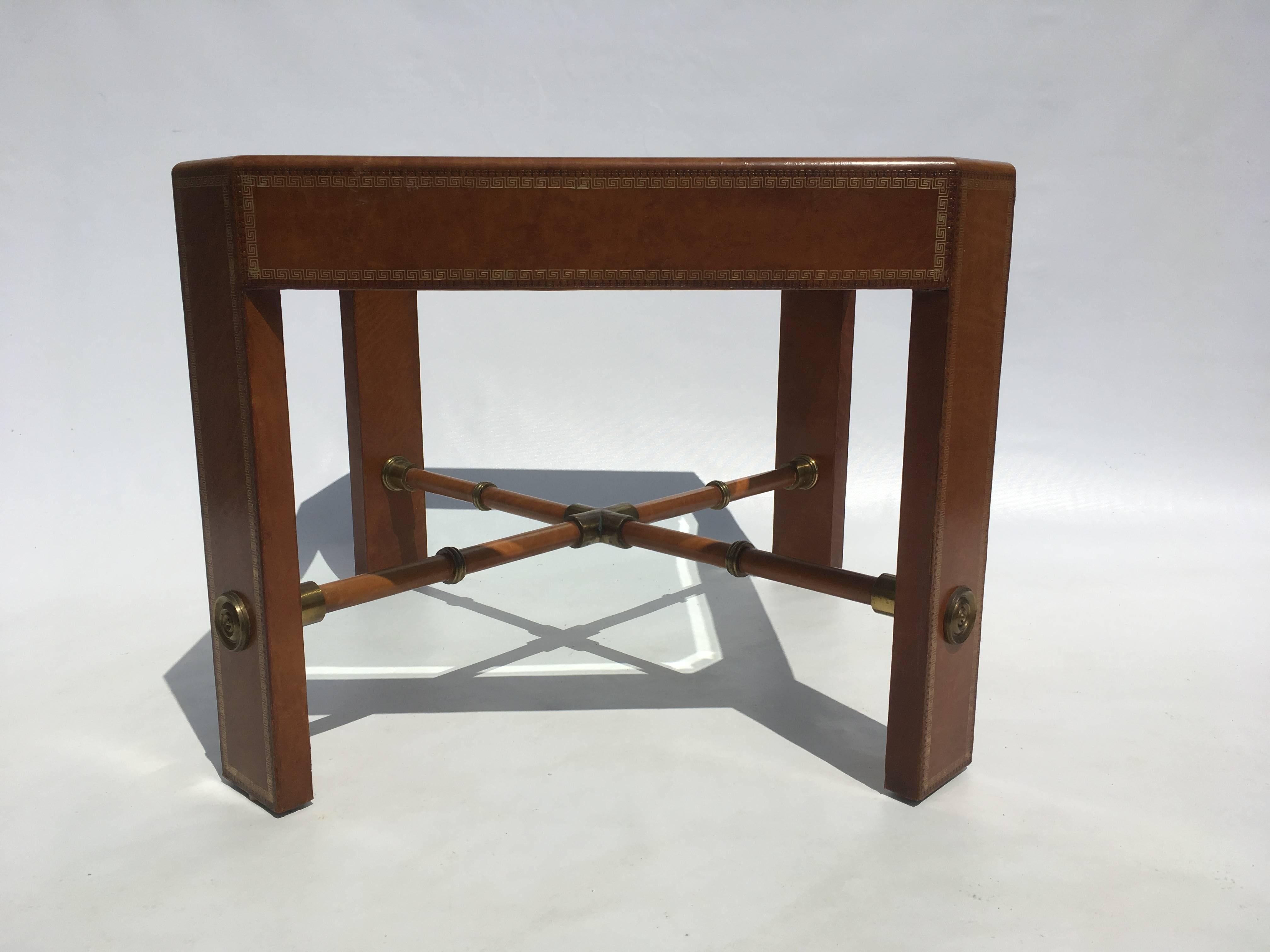 Late 20th Century Leather and Brass Coffee Table
