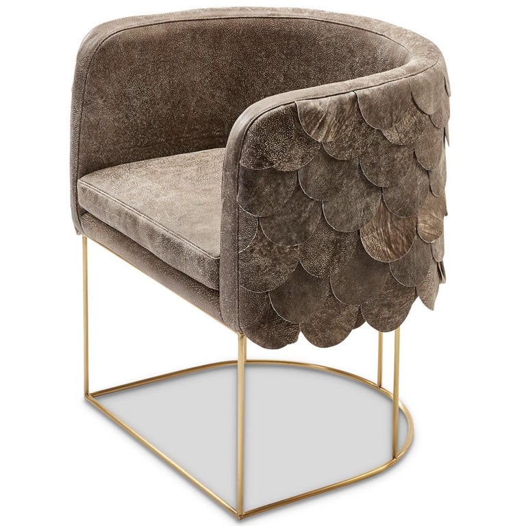 Leather and Brass Contemporary Falcon Tub Chair by Egg Designs For Sale