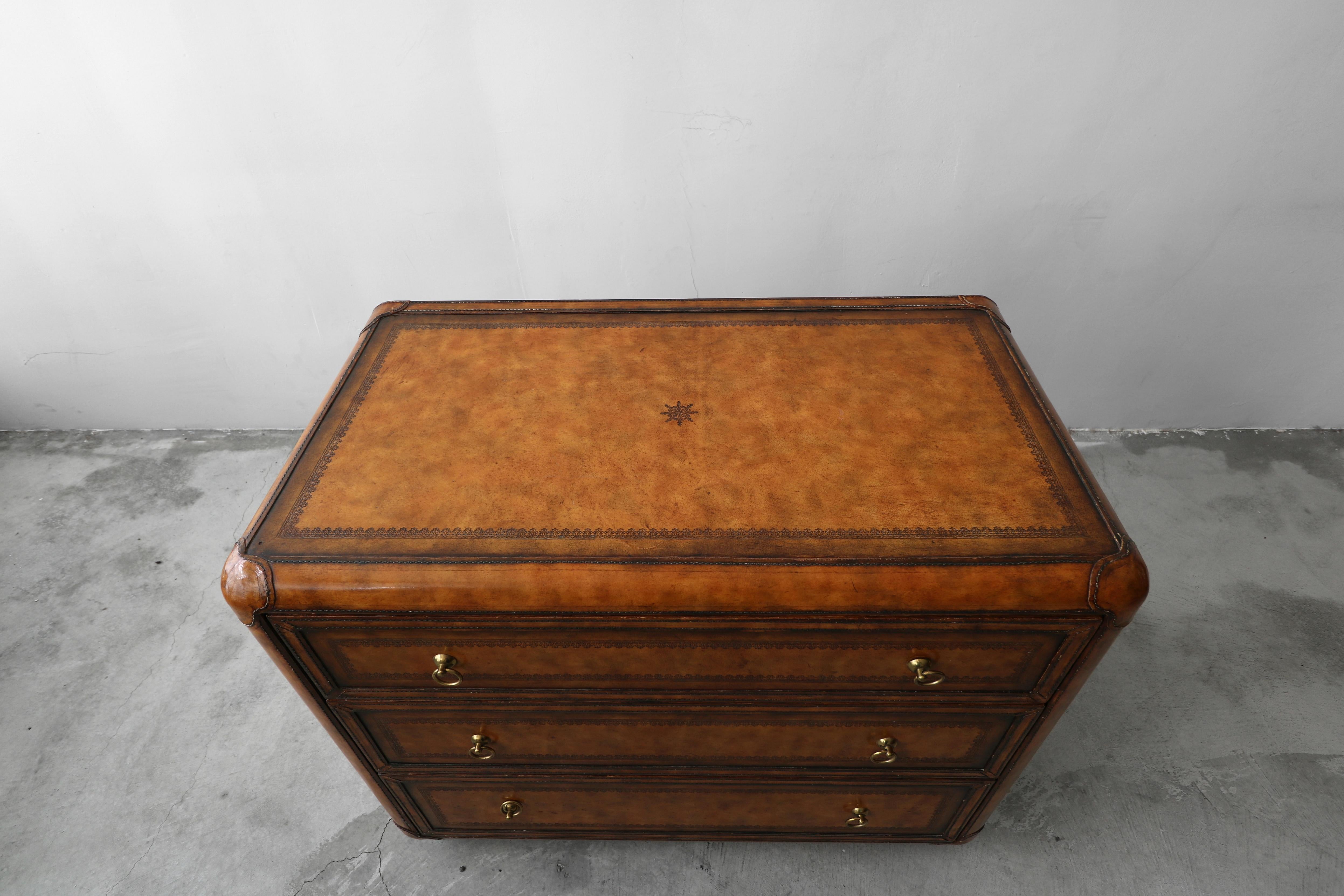 20th Century Leather and Brass Dresser Chest by Maitland Smith