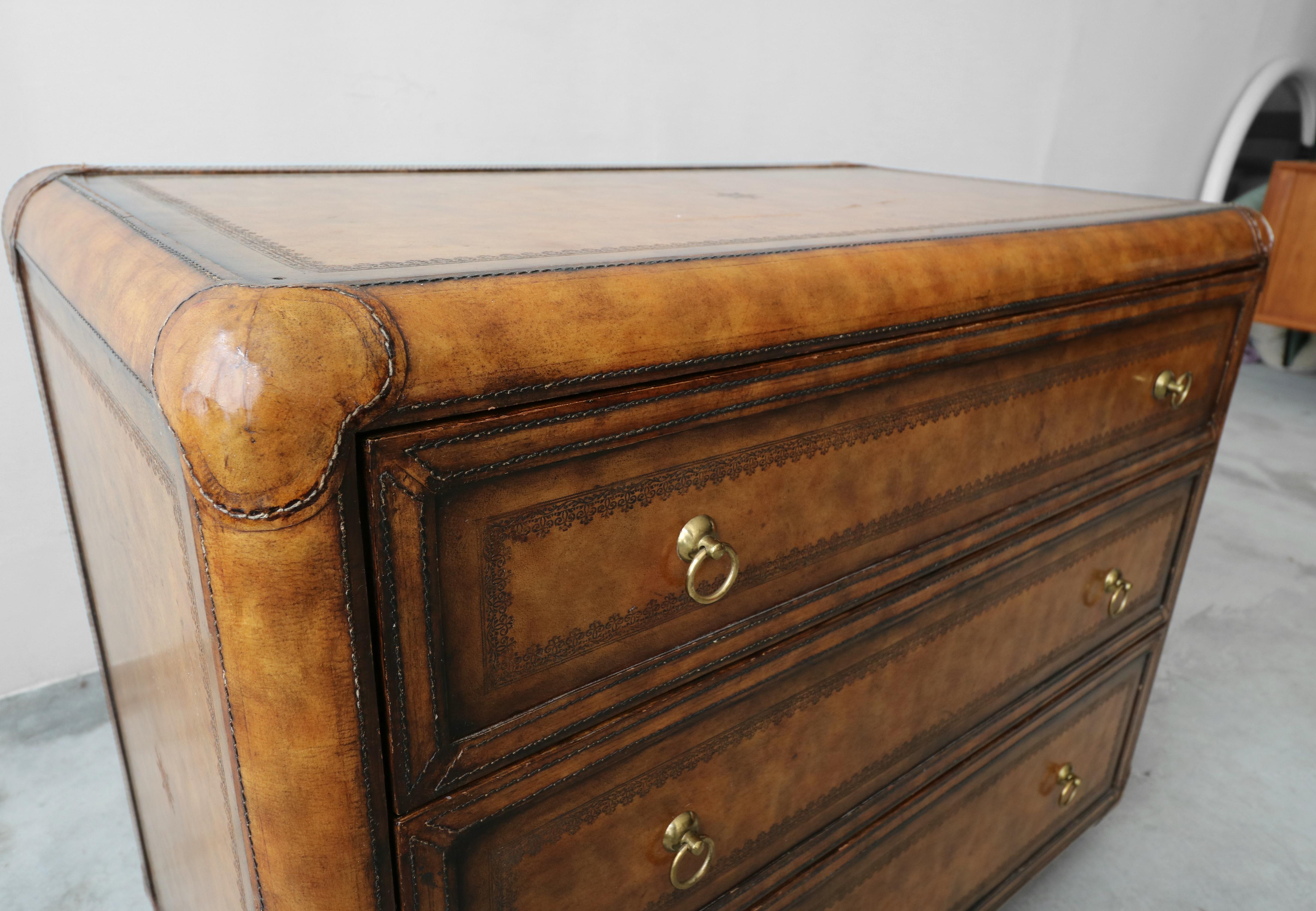 Leather and Brass Dresser Chest by Maitland Smith 1