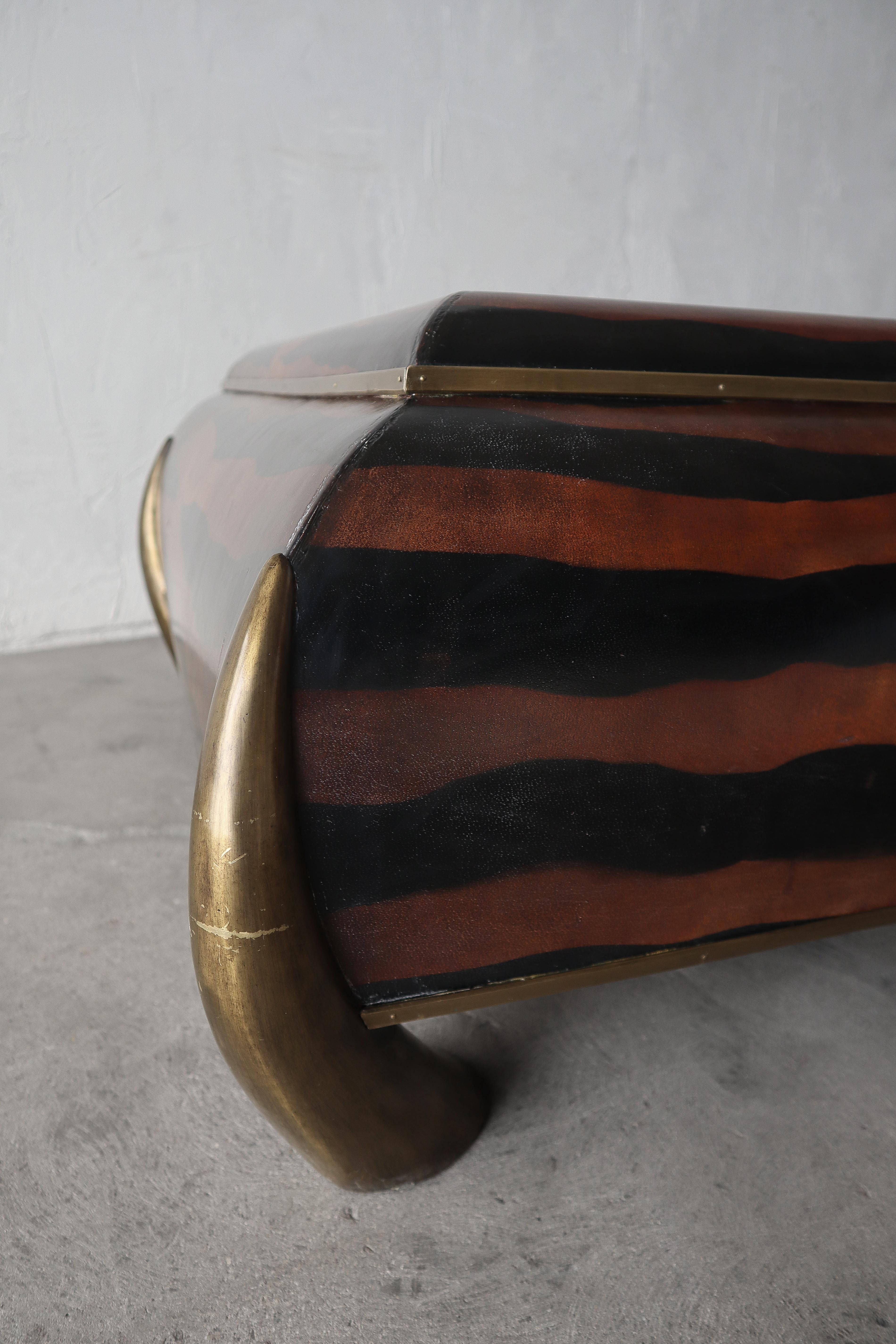 Leather and Brass Tusk Coffee Table by Maitland Smith For Sale 2