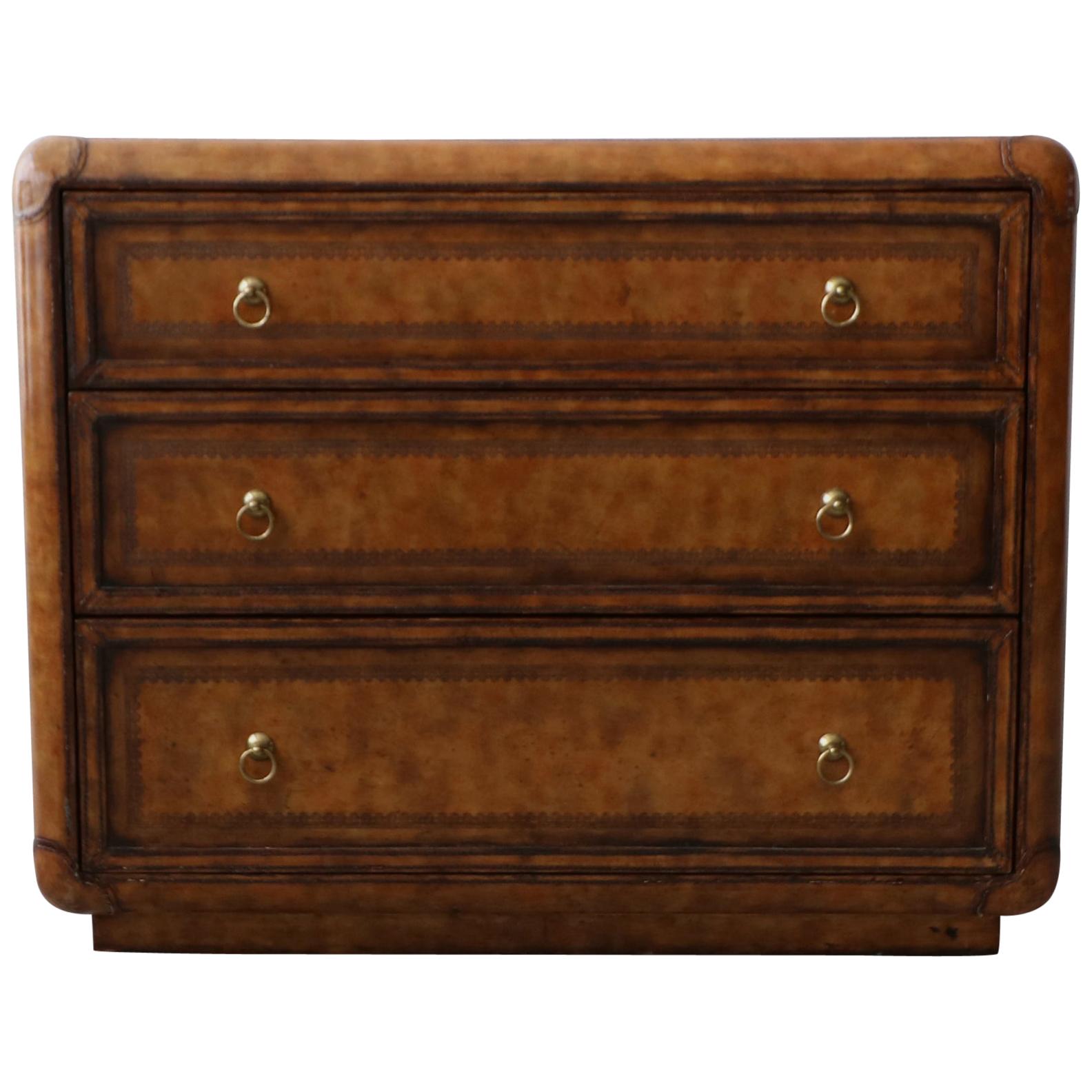 Leather and Brass Dresser Chest by Maitland Smith