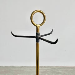 Leather and Brass Fireplace Set by Jacques Adnet, 1950s France