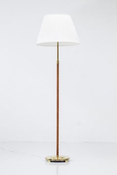 Leather and Brass Floor Lamp by Bertil Brisborg for NK, Sweden, 1940s