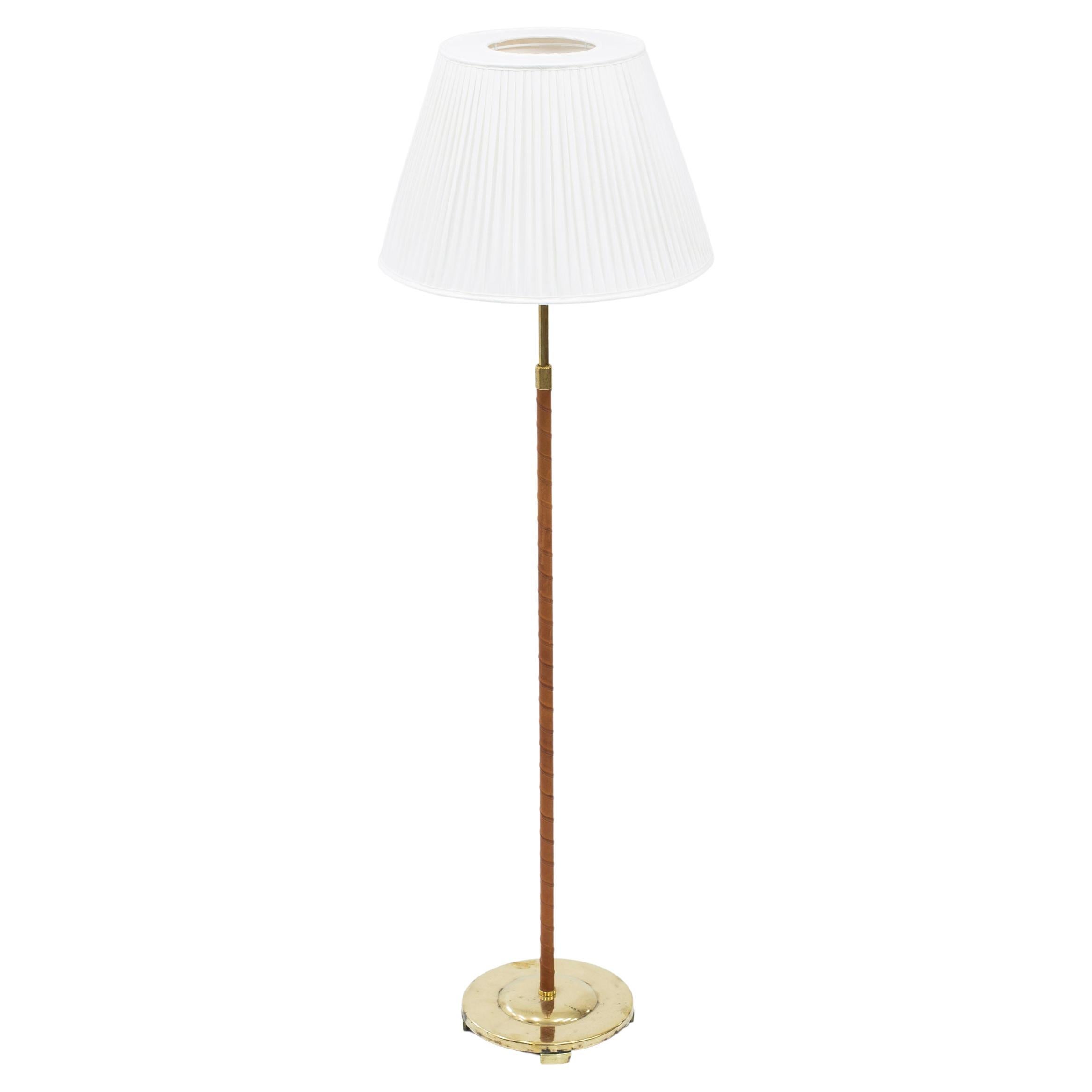 Leather and Brass Floor Lamp by Bertil Brisborg for NK, Sweden, 1940s For Sale