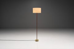 Leather and Brass Floor Lamp by Hans Bergström (Attr.), Sweden Mid-20th Century