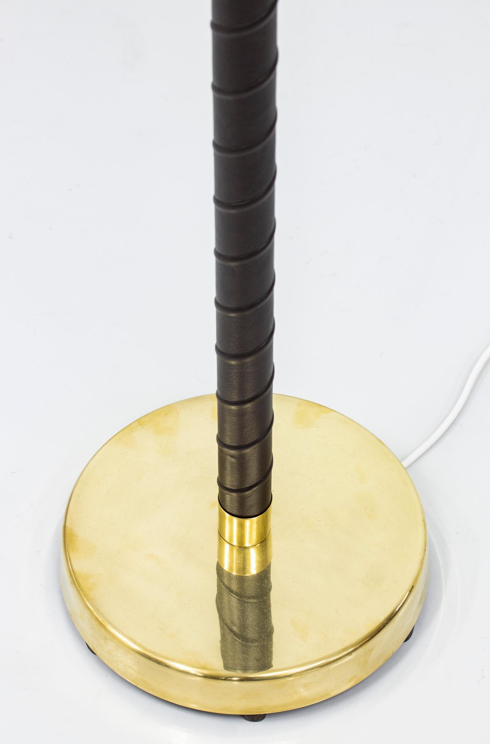 Leather and Brass Floor Lamp by Hans Bergström, Sweden, 1940s, Swedish Modern 7