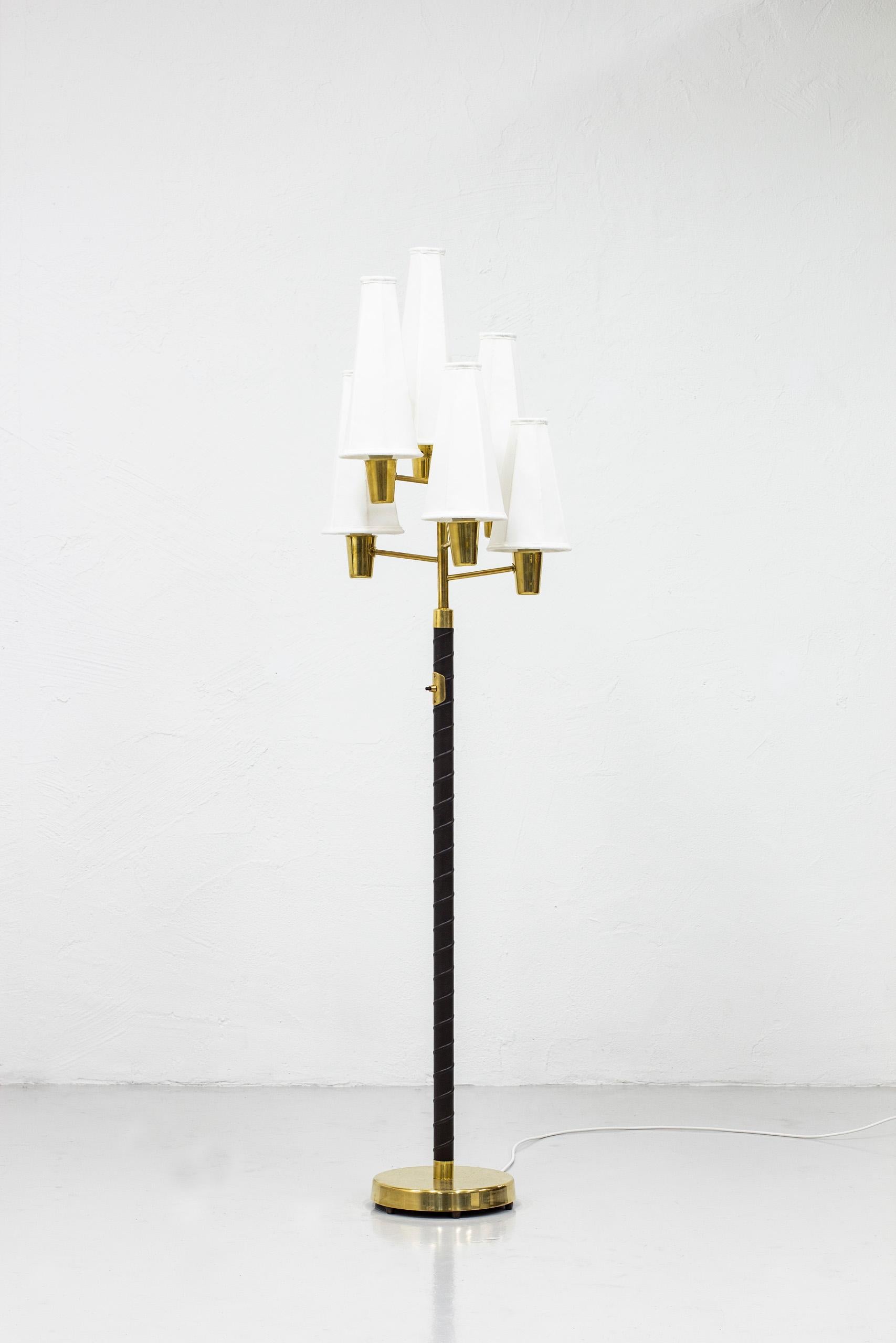 Leather and Brass Floor Lamp by Hans Bergström, Sweden, 1940s, Swedish Modern 9