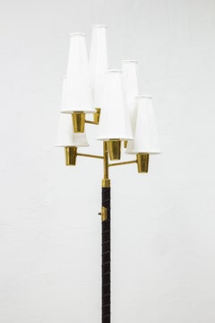Leather and Brass Floor Lamp by Hans Bergström, Sweden, 1940s, Swedish Modern