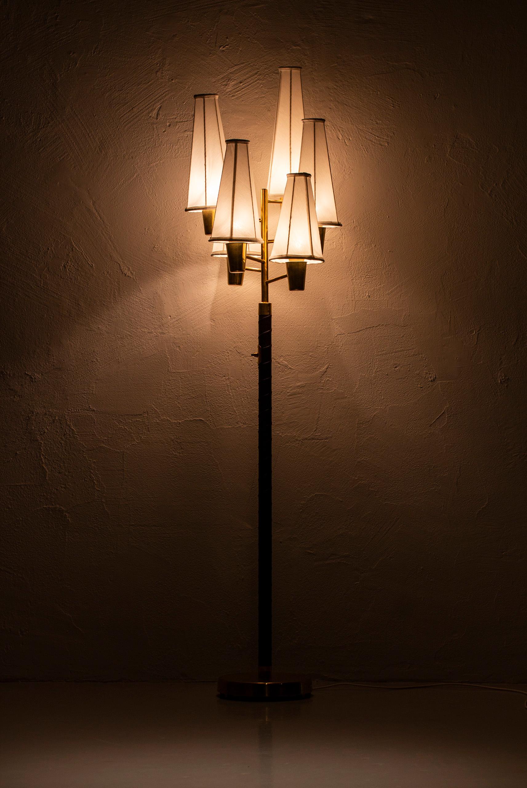 Leather and Brass Floor Lamp by Hans Bergström, Sweden, 1940s, Swedish Modern 1