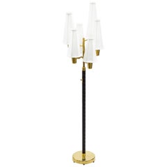 Leather and Brass Floor Lamp by Hans Bergström, Sweden, 1940s, Swedish Modern