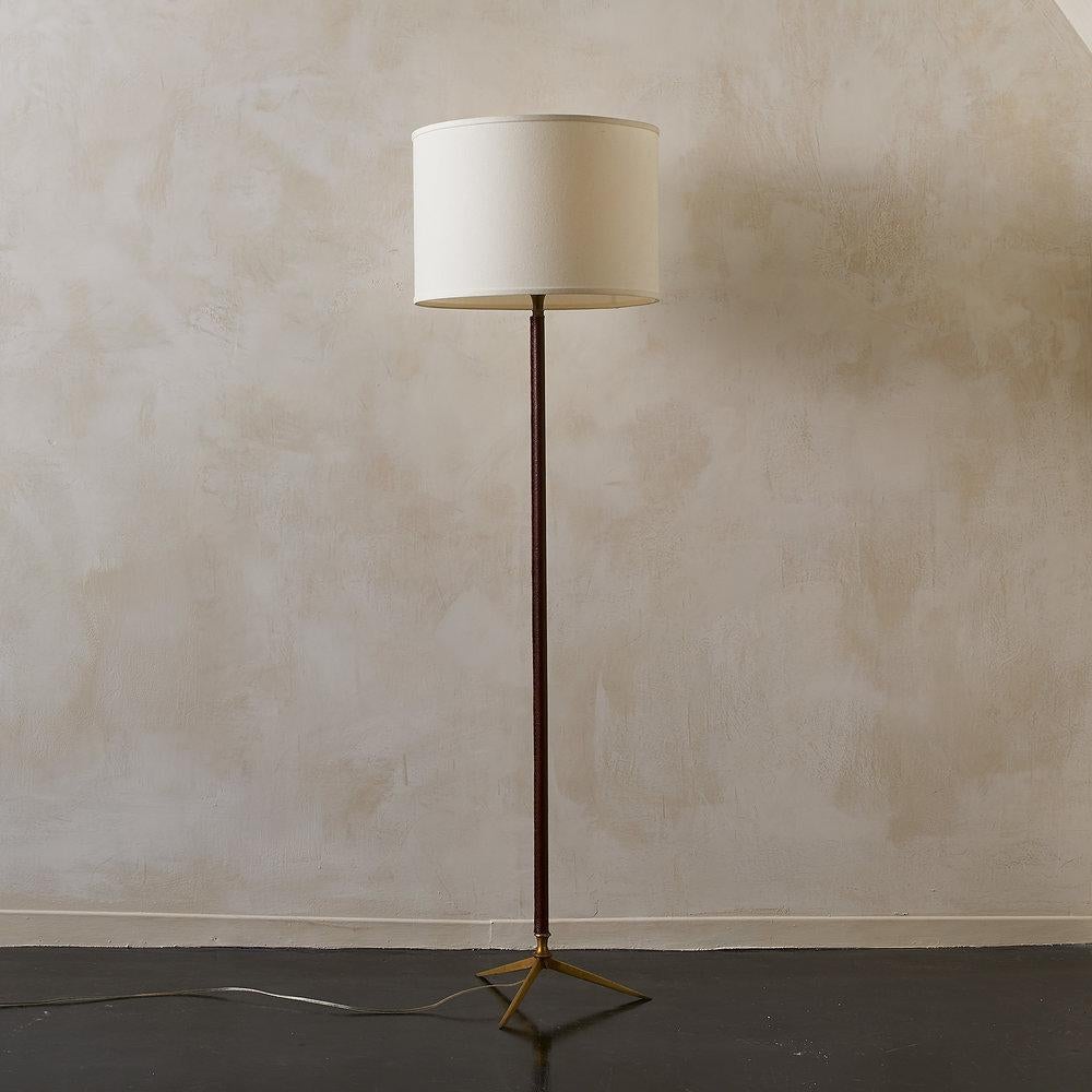 20th Century Leather and Brass Floor Lamp