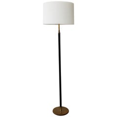 Leather and Brass Floor Lamp, Spain, 1950s