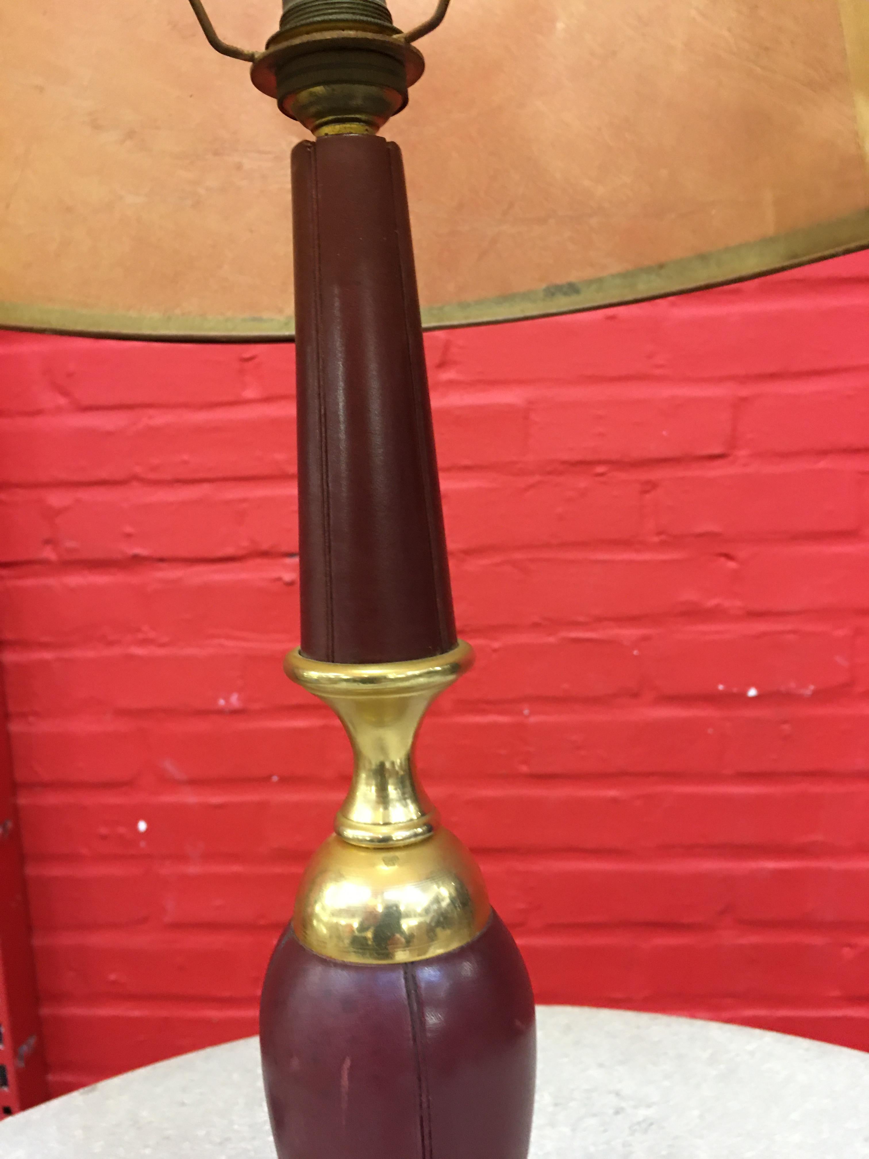 Leather and Brass Lamp in the Style of Jacques Adnet, circa 1950 For Sale 1