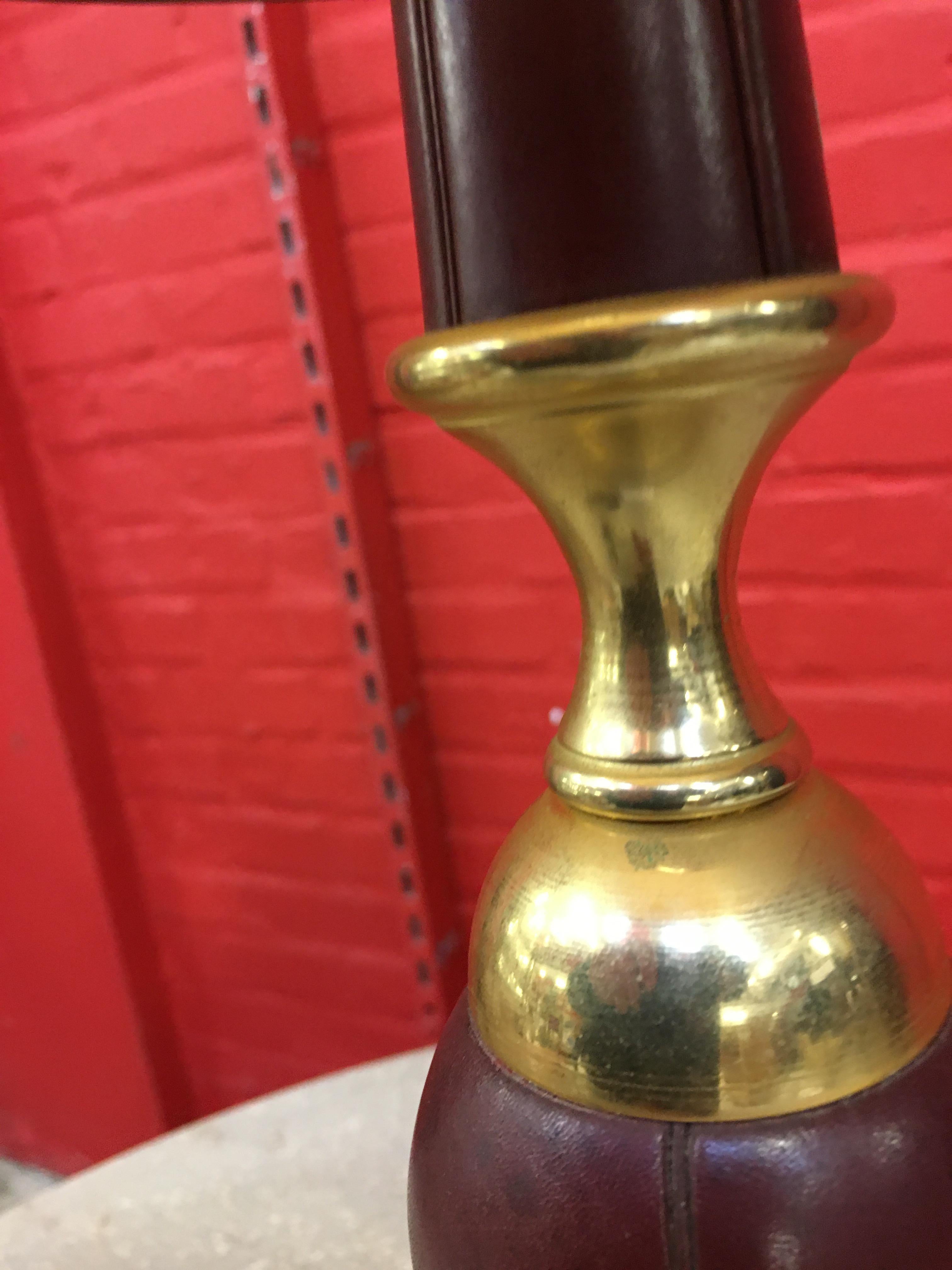 Leather and Brass Lamp in the Style of Jacques Adnet, circa 1950 For Sale 2