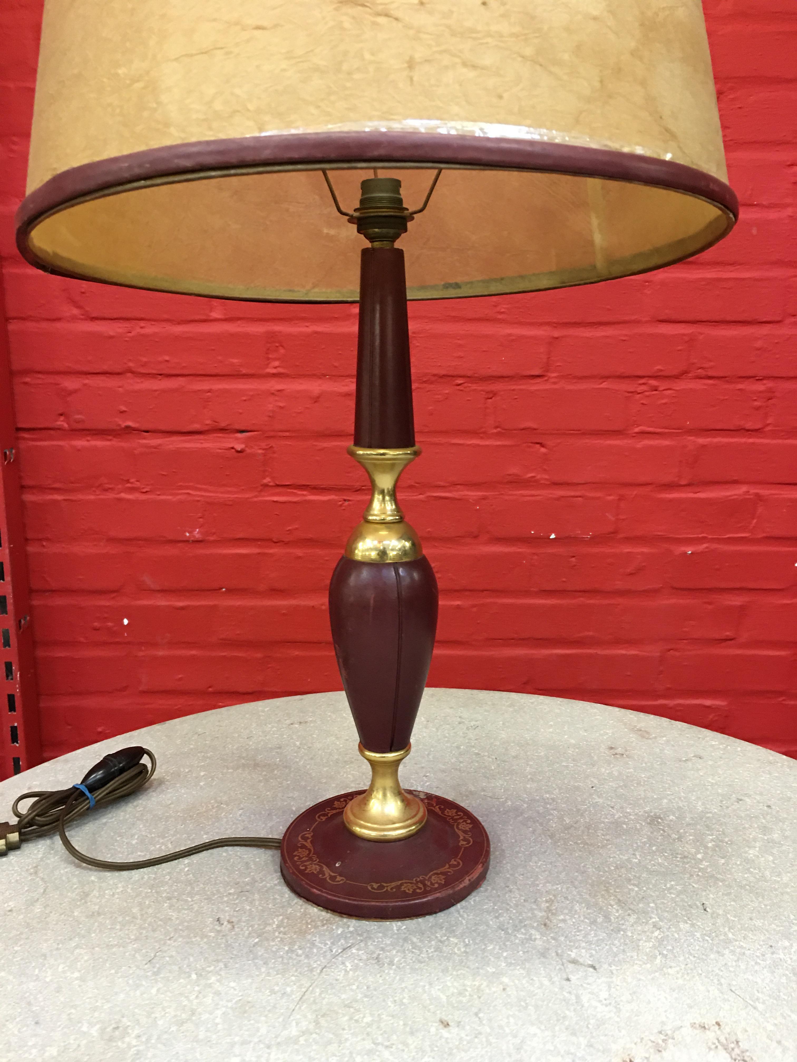 Leather and Brass Lamp in the Style of Jacques Adnet, circa 1950 For Sale 3