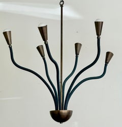Leather and Brass Meander Chandelier
