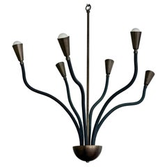 Leather and Brass Meander Chandelier