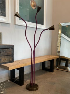 Leather and Brass Meander Floor Lamp