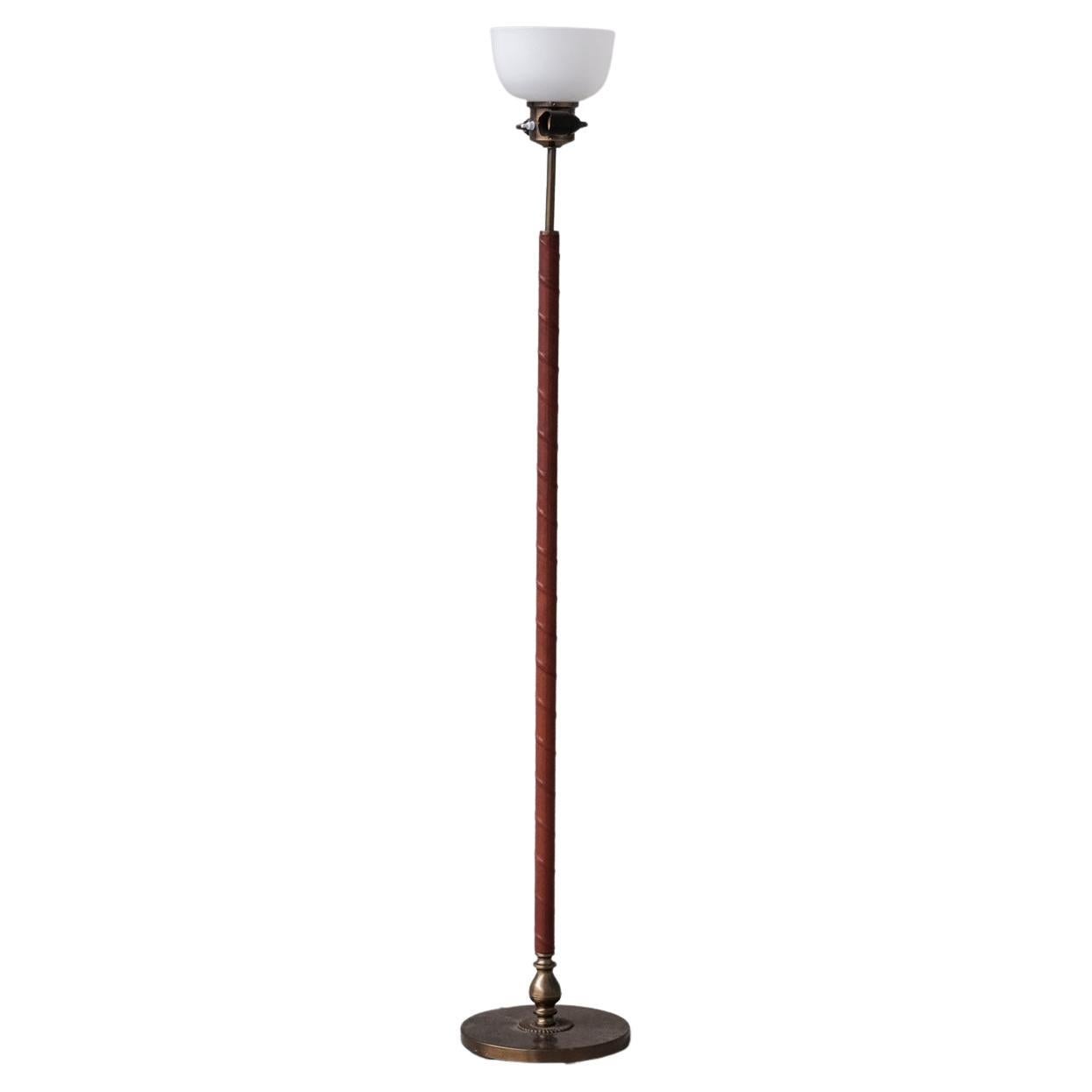 Leather and Brass Midcentury Swedish Floor Lamp by Einar Backstrom For Sale