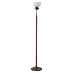 Leather and Brass Midcentury Swedish Floor Lamp by Einar Backstrom
