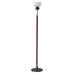 Retro Leather and Brass Midcentury Swedish Floor Lamp by Einar Backstrom