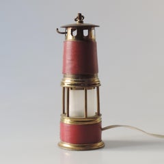 Lampada da minatore in pelle e ottone attribuita a Hermes, Francia anni '60