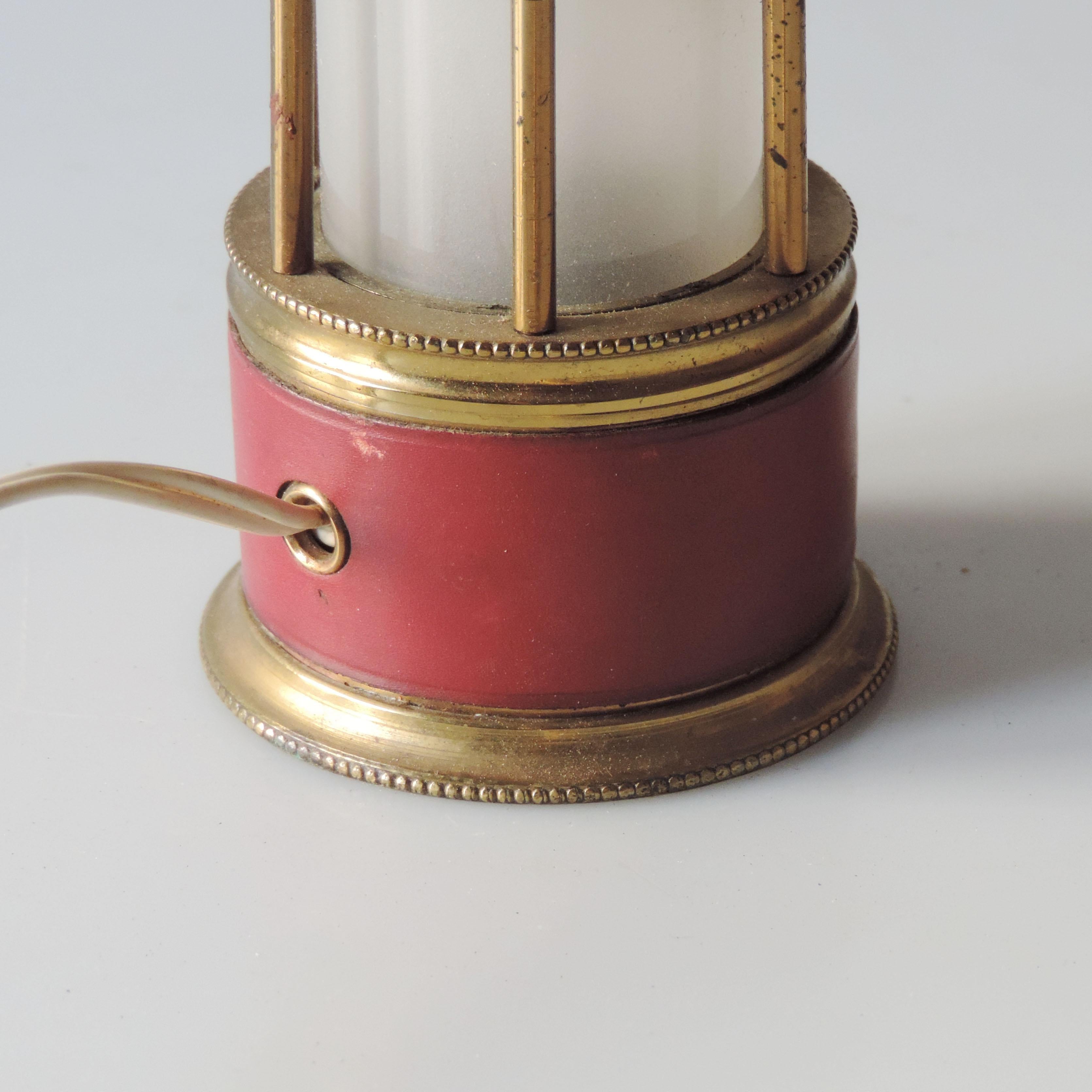 Mid-20th Century Leather and Brass Miners Lamp Attributed to Hermes, France 1960s For Sale