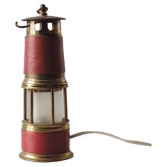 Leather and Brass Miners Lamp Attributed to Hermes, France 1960s