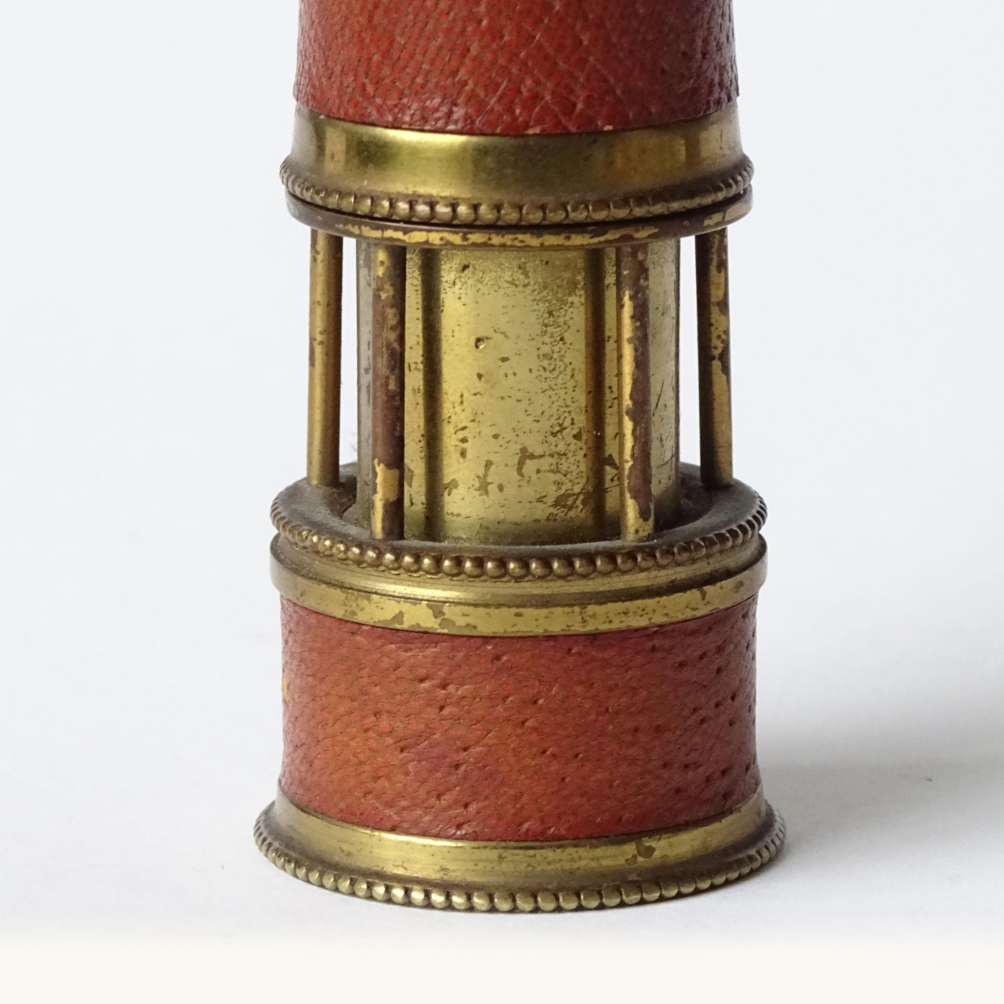 Attributed to Hermes, leather and brass miners table lighter. France 1960s.