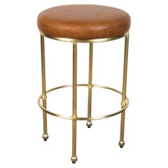 Lawson-Fenning Orsini Barstool, Tan Leather & Brass, Modern Counterstool