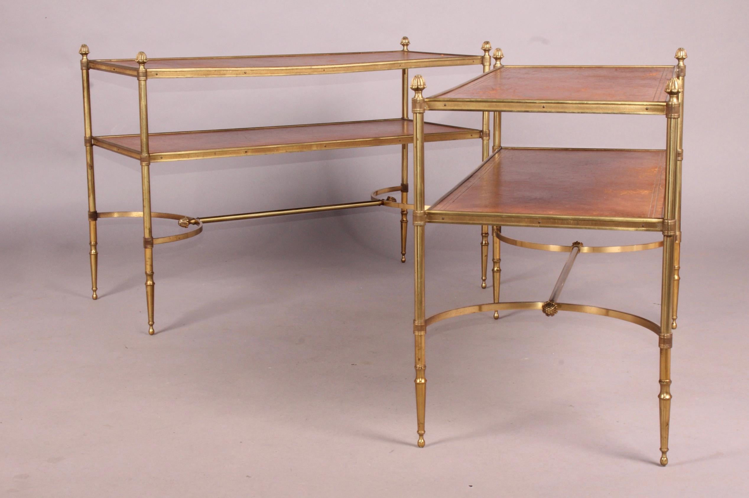 French Leather and Brass Pair of Side Table