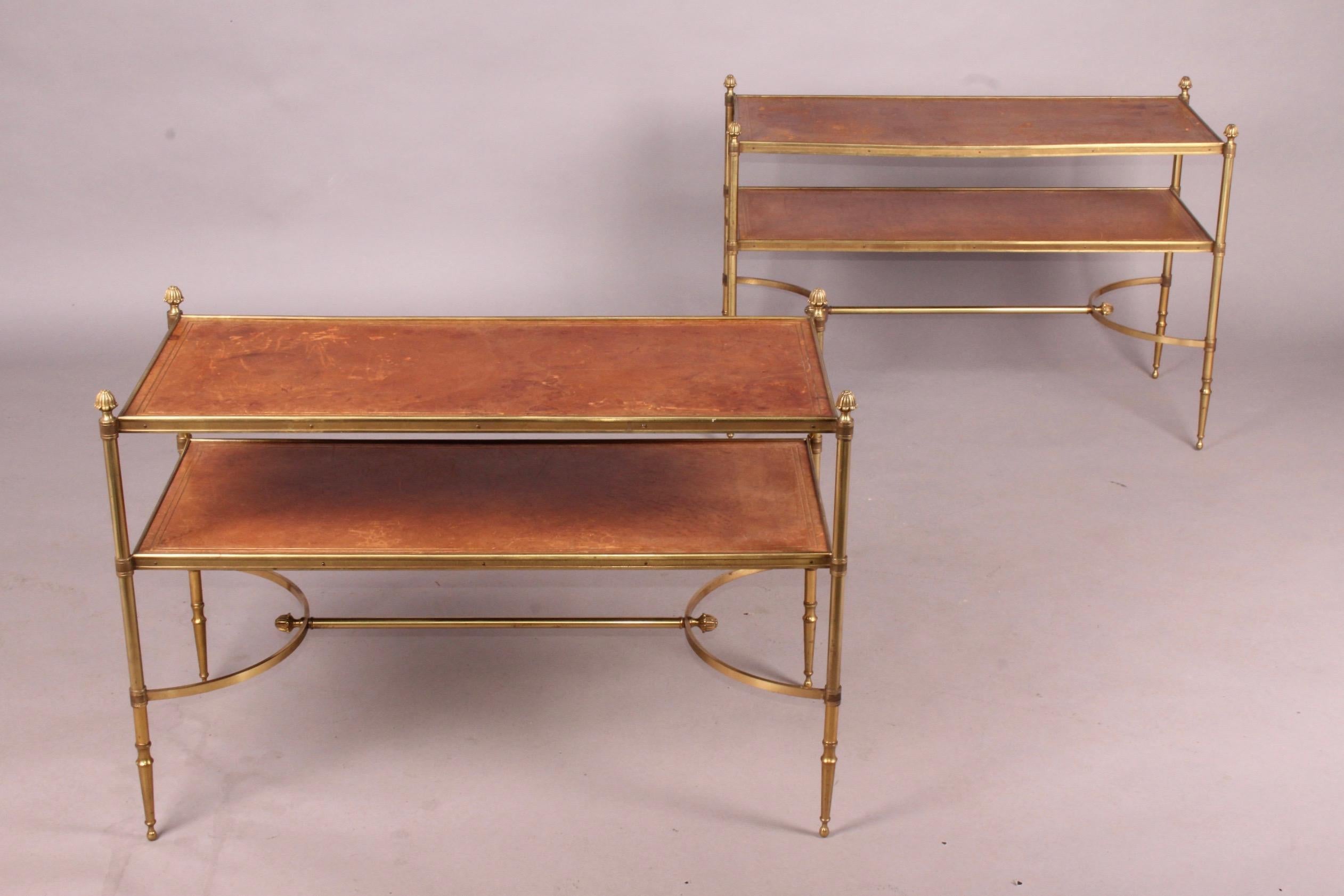 Leather and Brass Pair of Side Table In Fair Condition In grand Lancy, CH