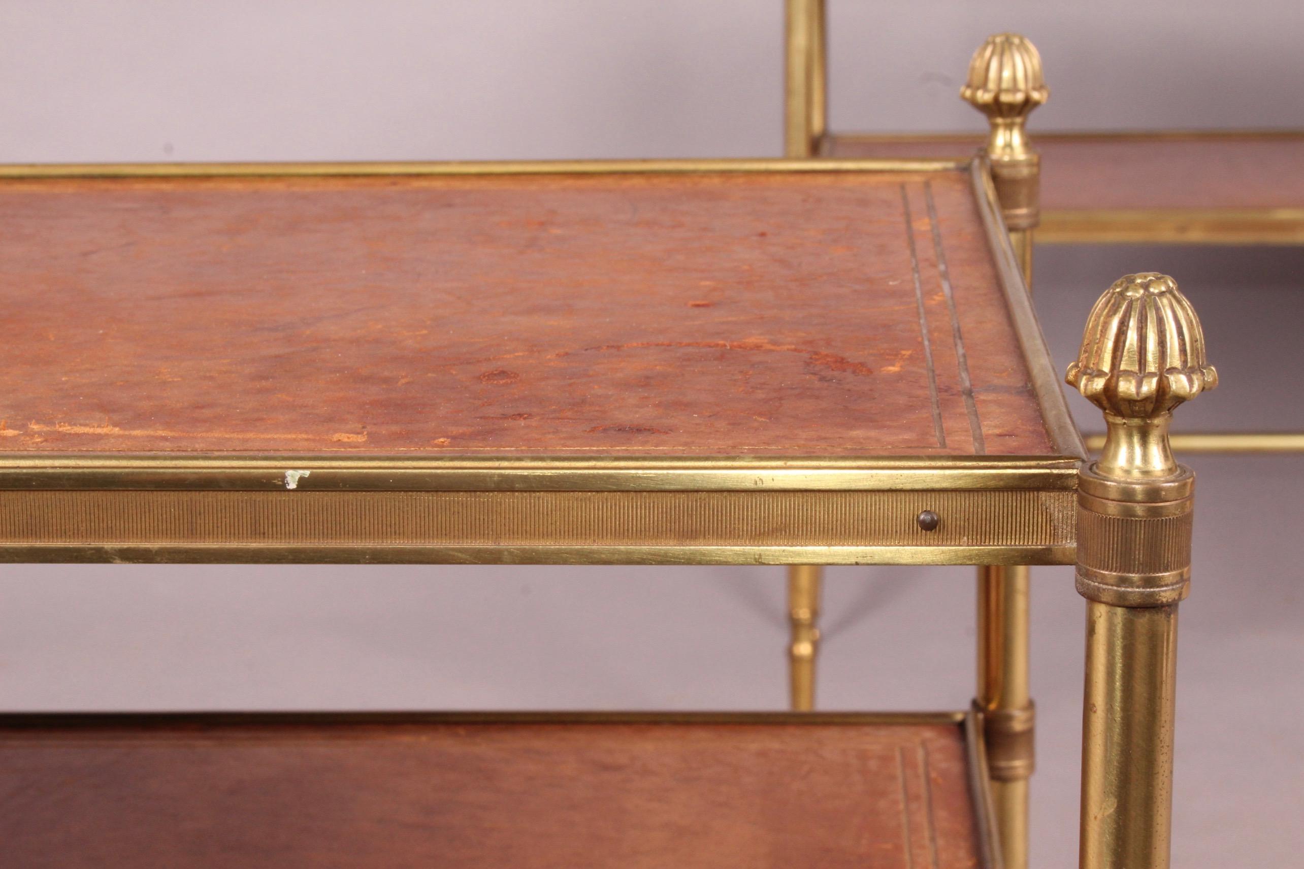 Mid-20th Century Leather and Brass Pair of Side Table