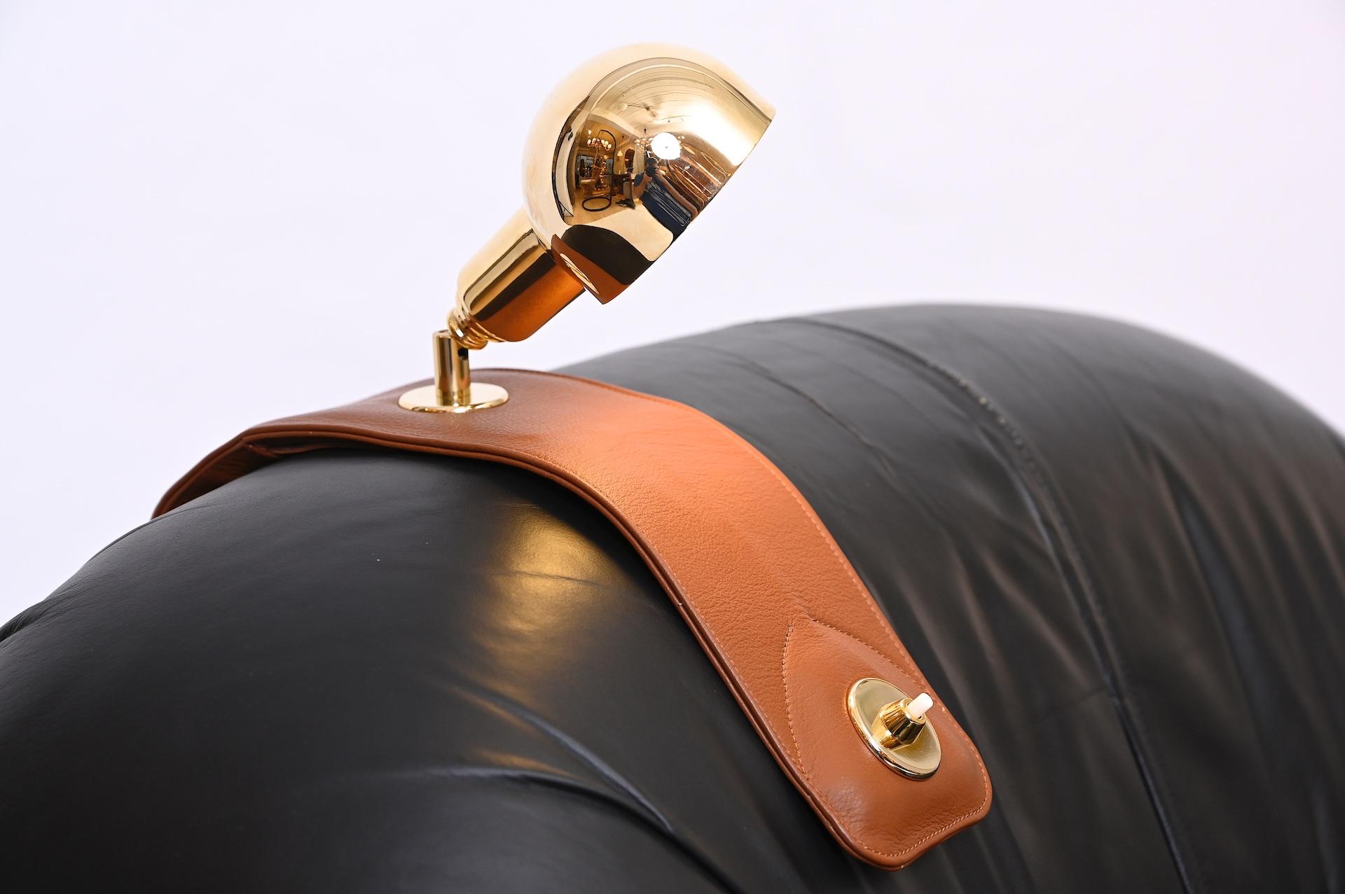 Mid-Century Modern Leather and Brass Reading Light by Luigi Caccia Dominioni for Azucena