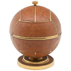 Leather and Brass Sports Ball Expandable Midcentury Cigarette Holder