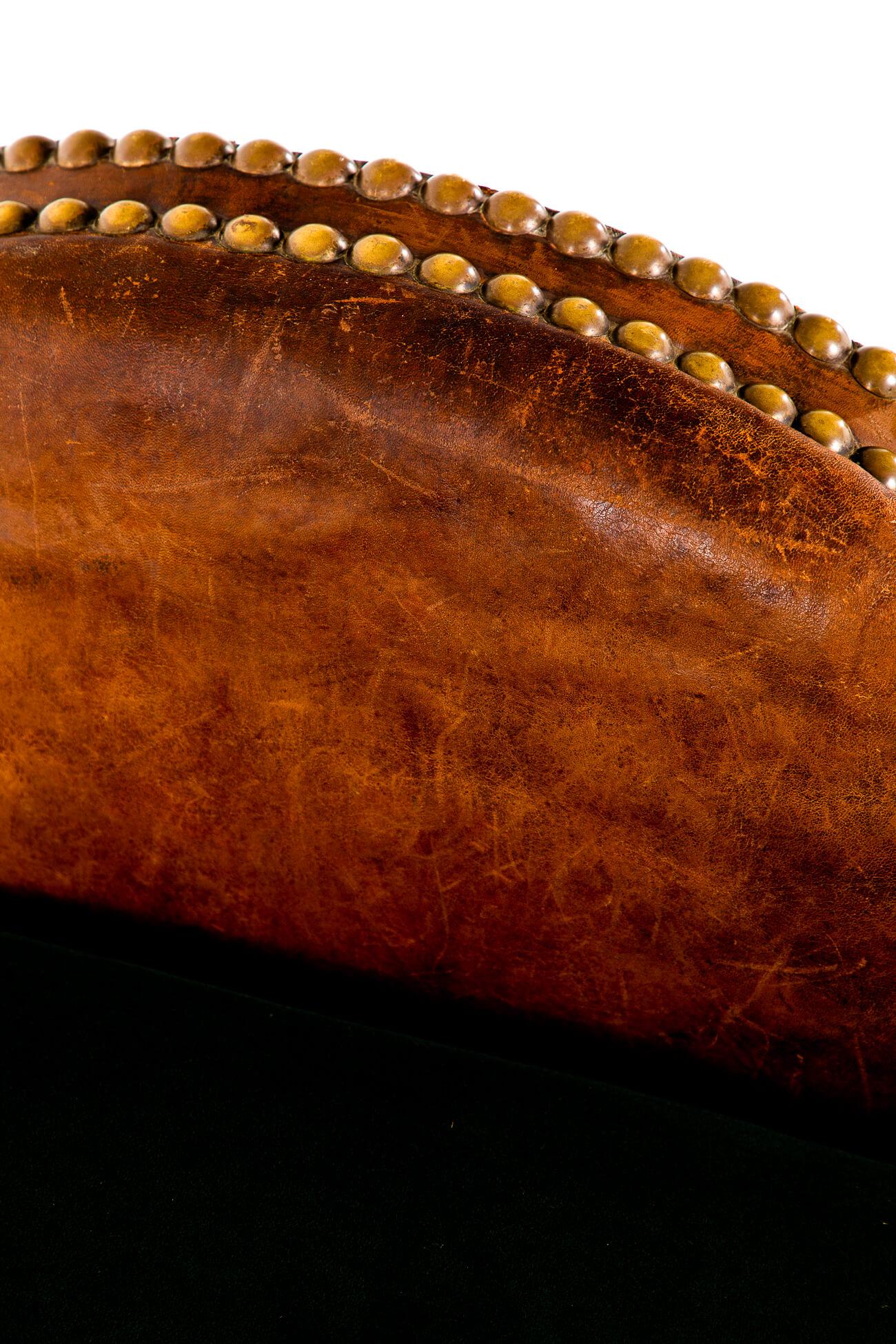 Leather and Brass studded Day bed For Sale 10
