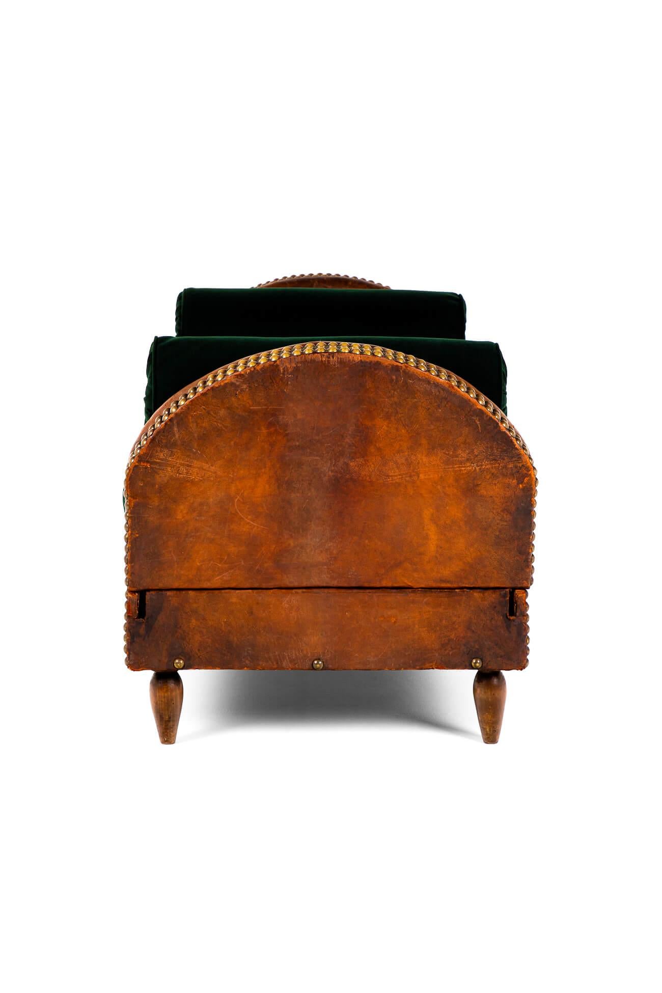 French Leather and Brass studded Day bed For Sale