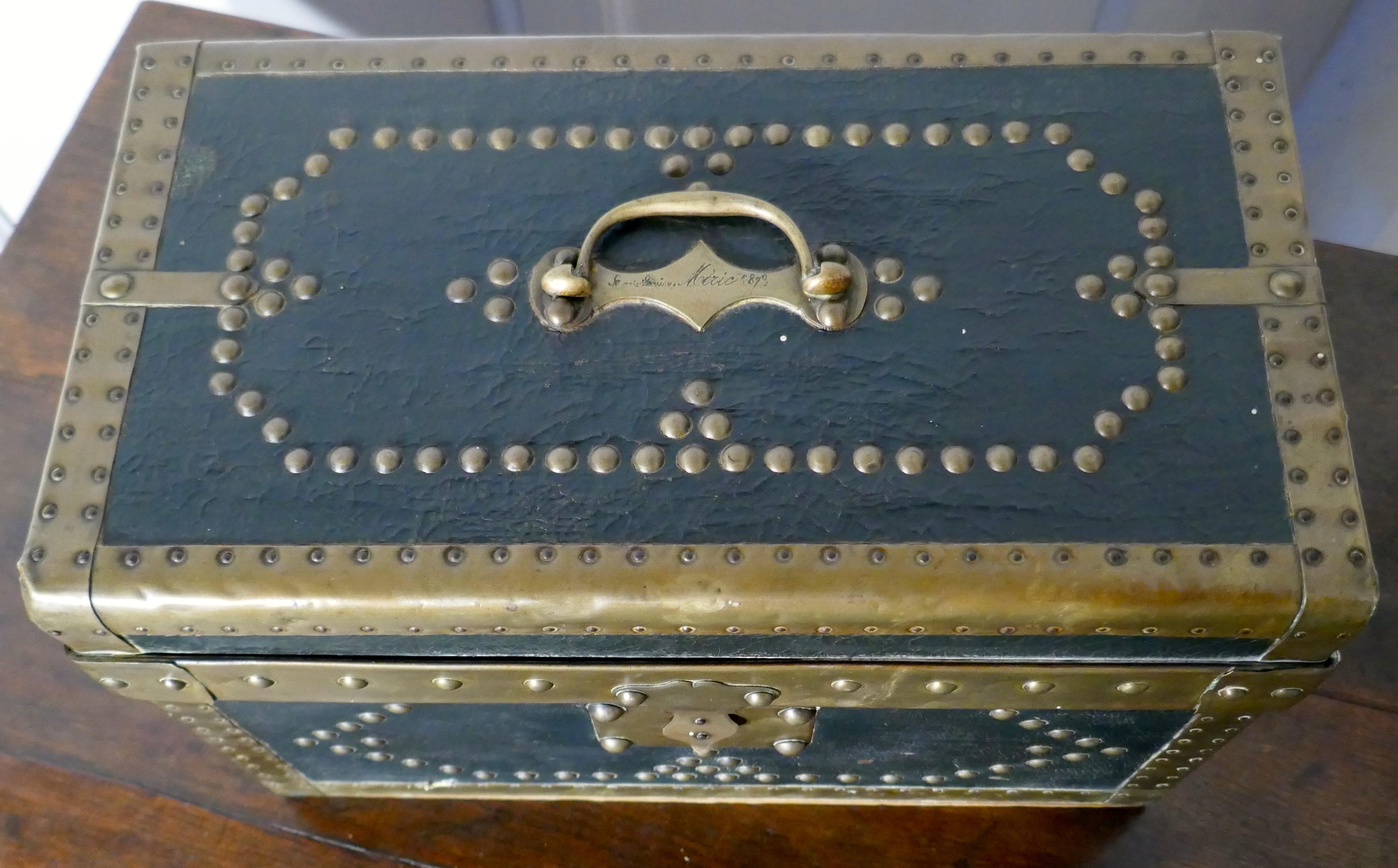 Leather and Brass Studded Treasure Chest or Jewellery Box 1878 1