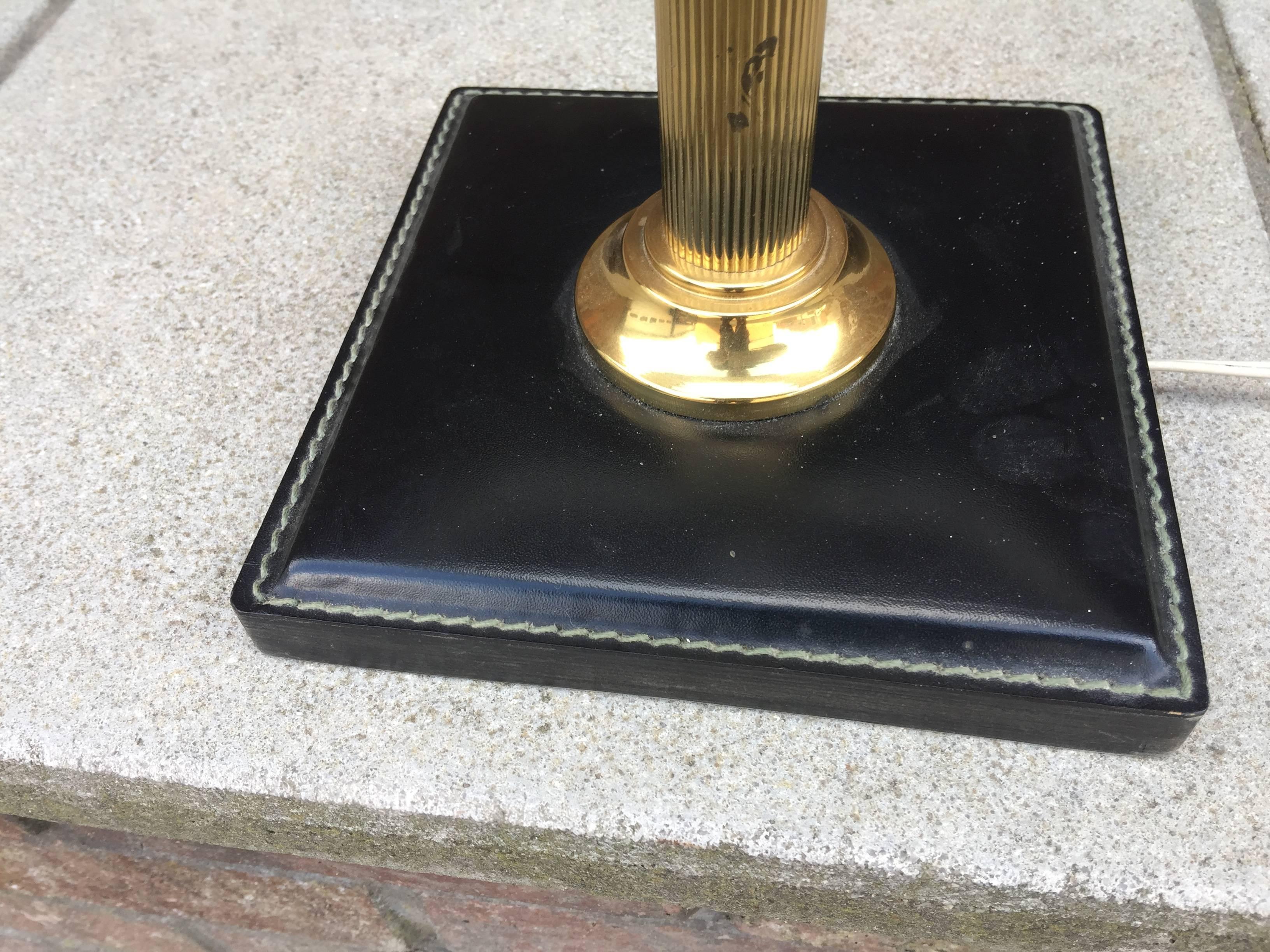 Leather and Brass Table Lamp Attributed to Adnet, circa 1950 In Good Condition In Saint-Ouen, FR