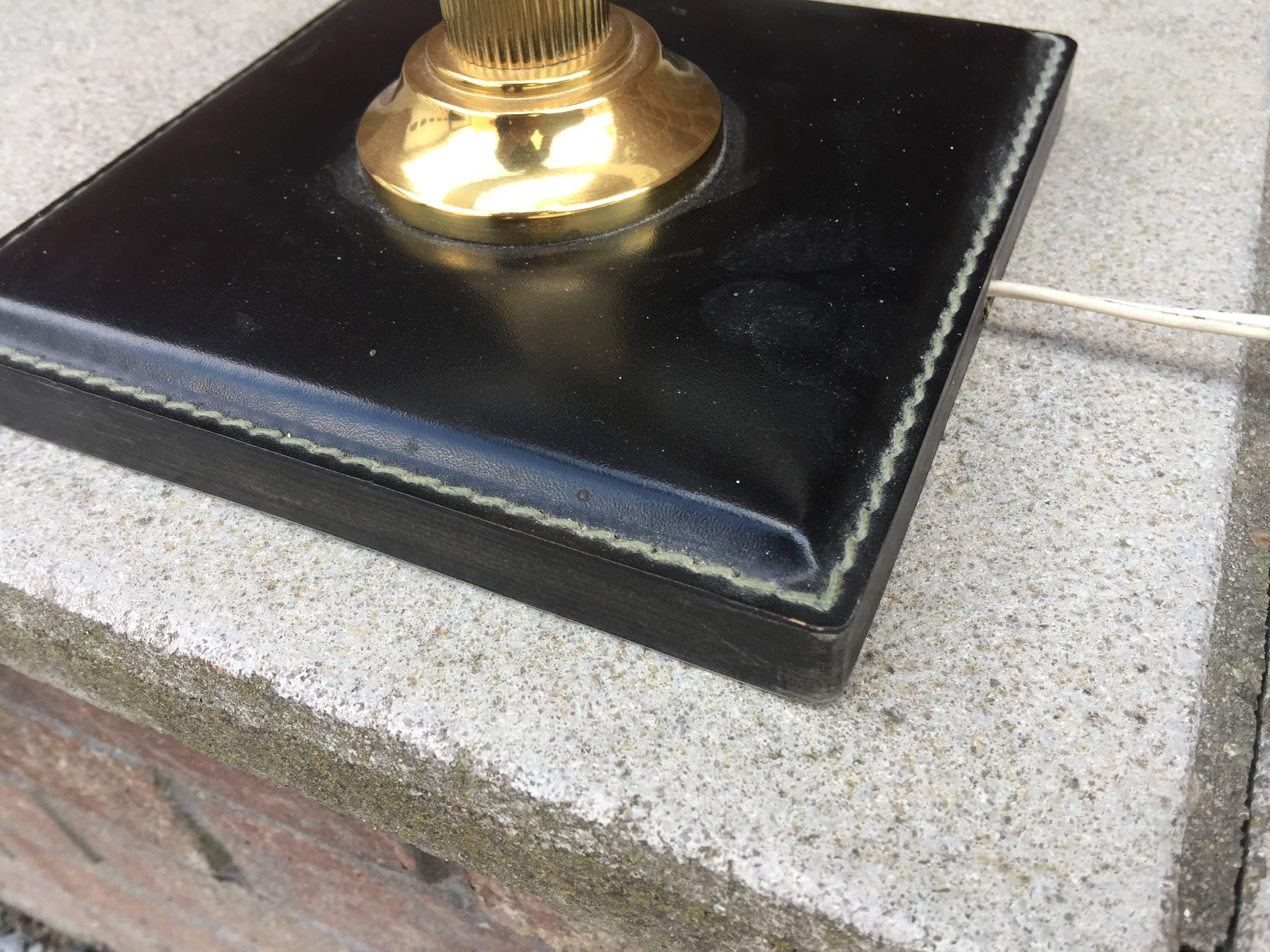 Mid-20th Century Leather and Brass Table Lamp Attributed to Adnet, circa 1950