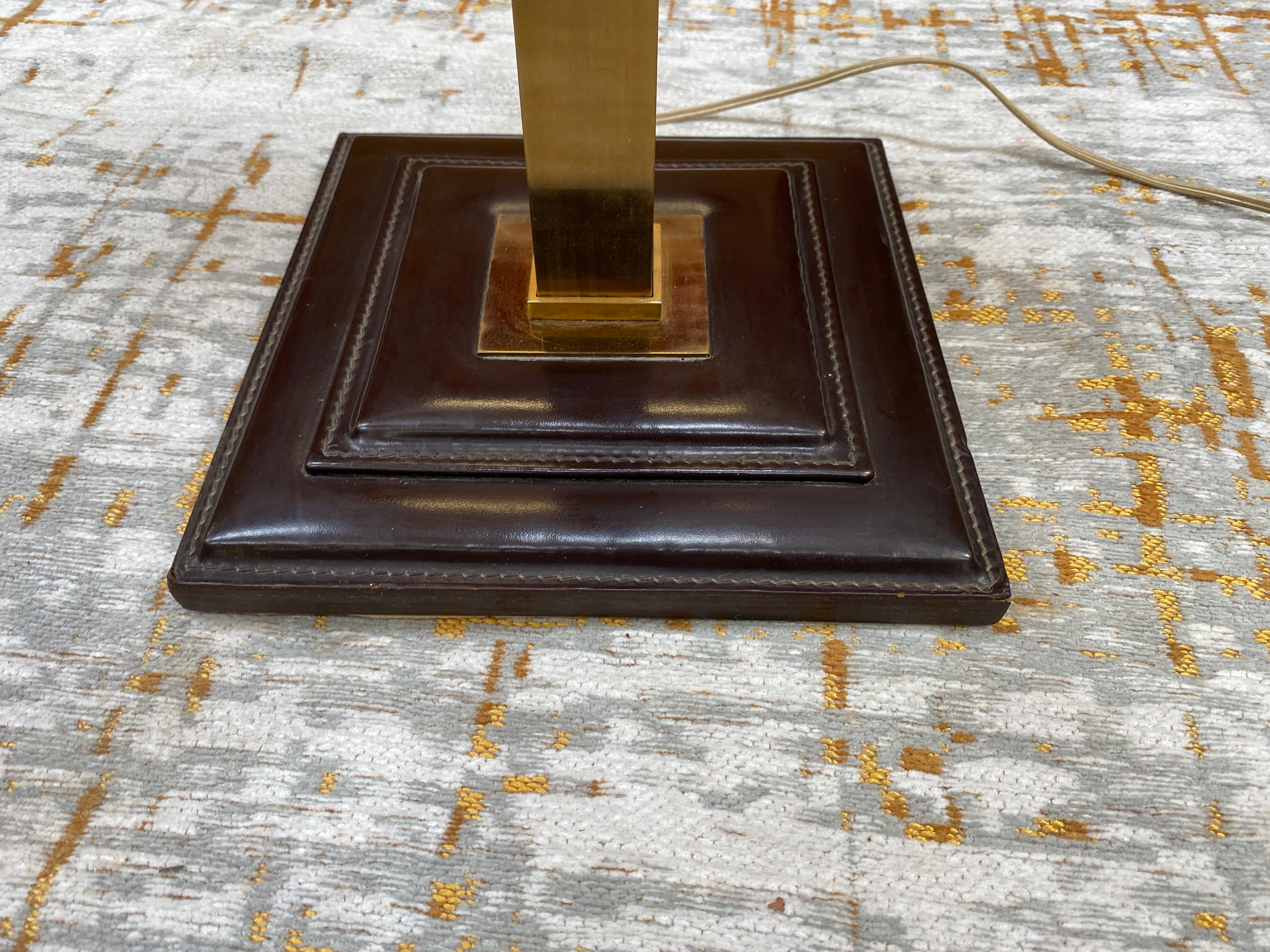 Leather and Brass Table Lamp Attributed to Jacques Adnet, circa 1950 For Sale 4