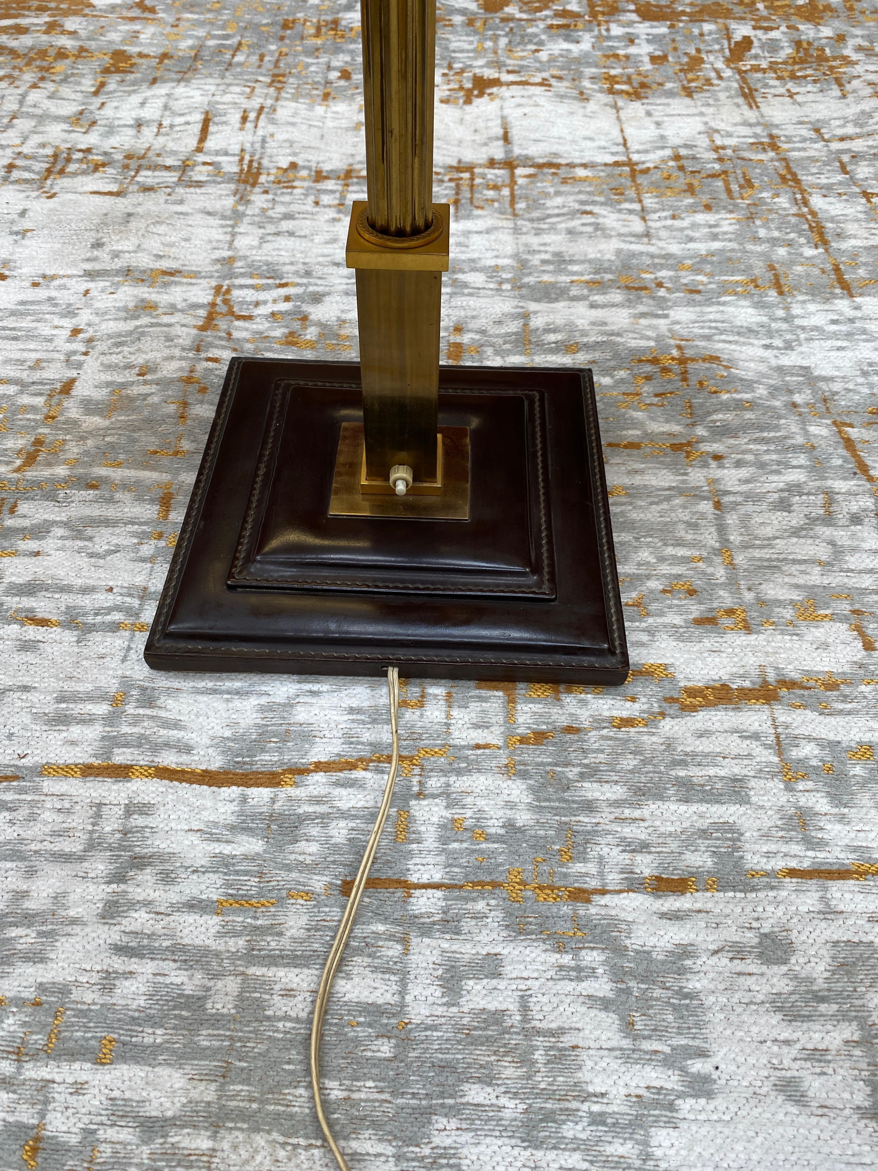 Leather and Brass Table Lamp Attributed to Jacques Adnet, circa 1950 For Sale 2