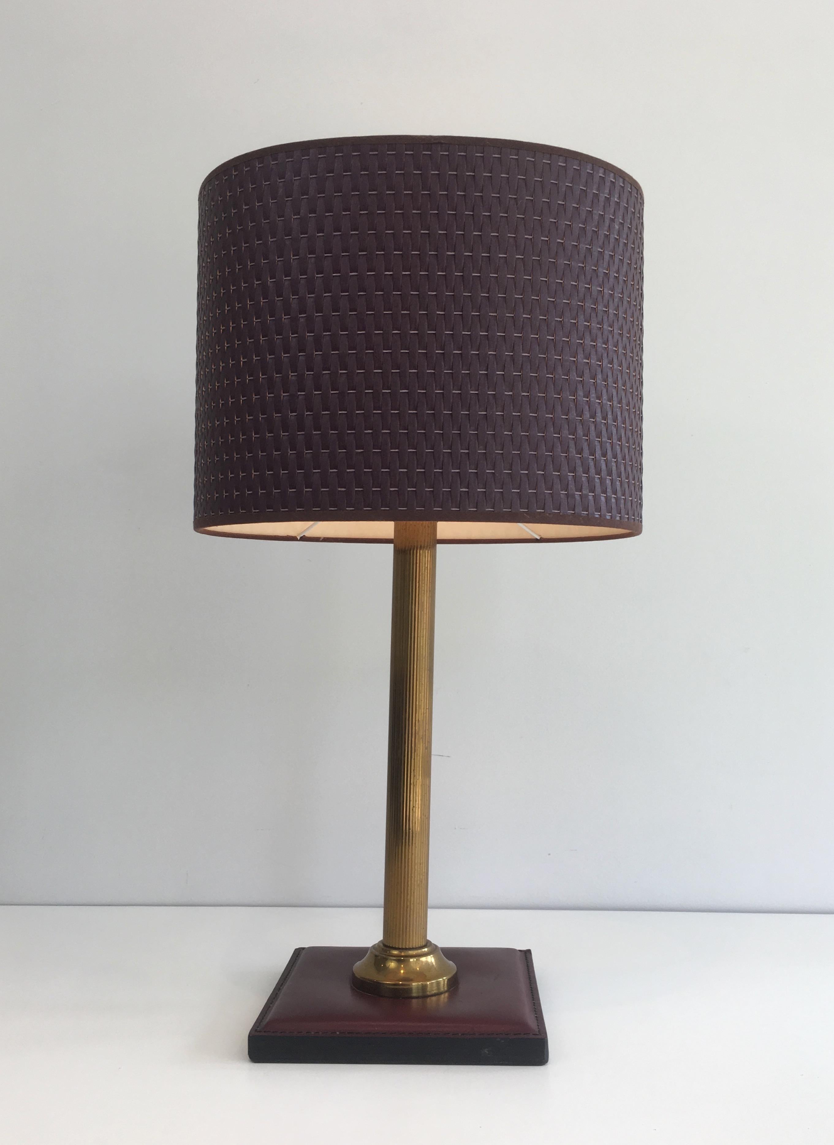 Leather and Brass Table Lamp, French, circa 1970 6