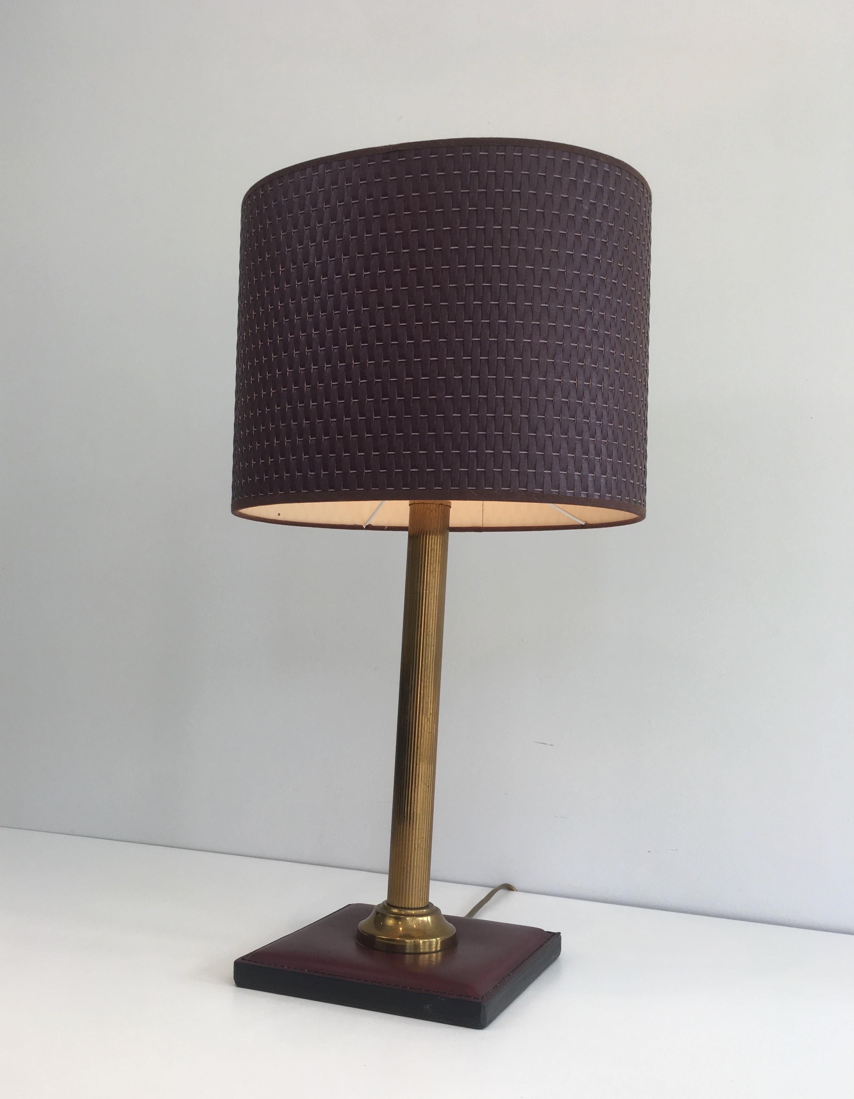 Leather and Brass Table Lamp, French, circa 1970 7