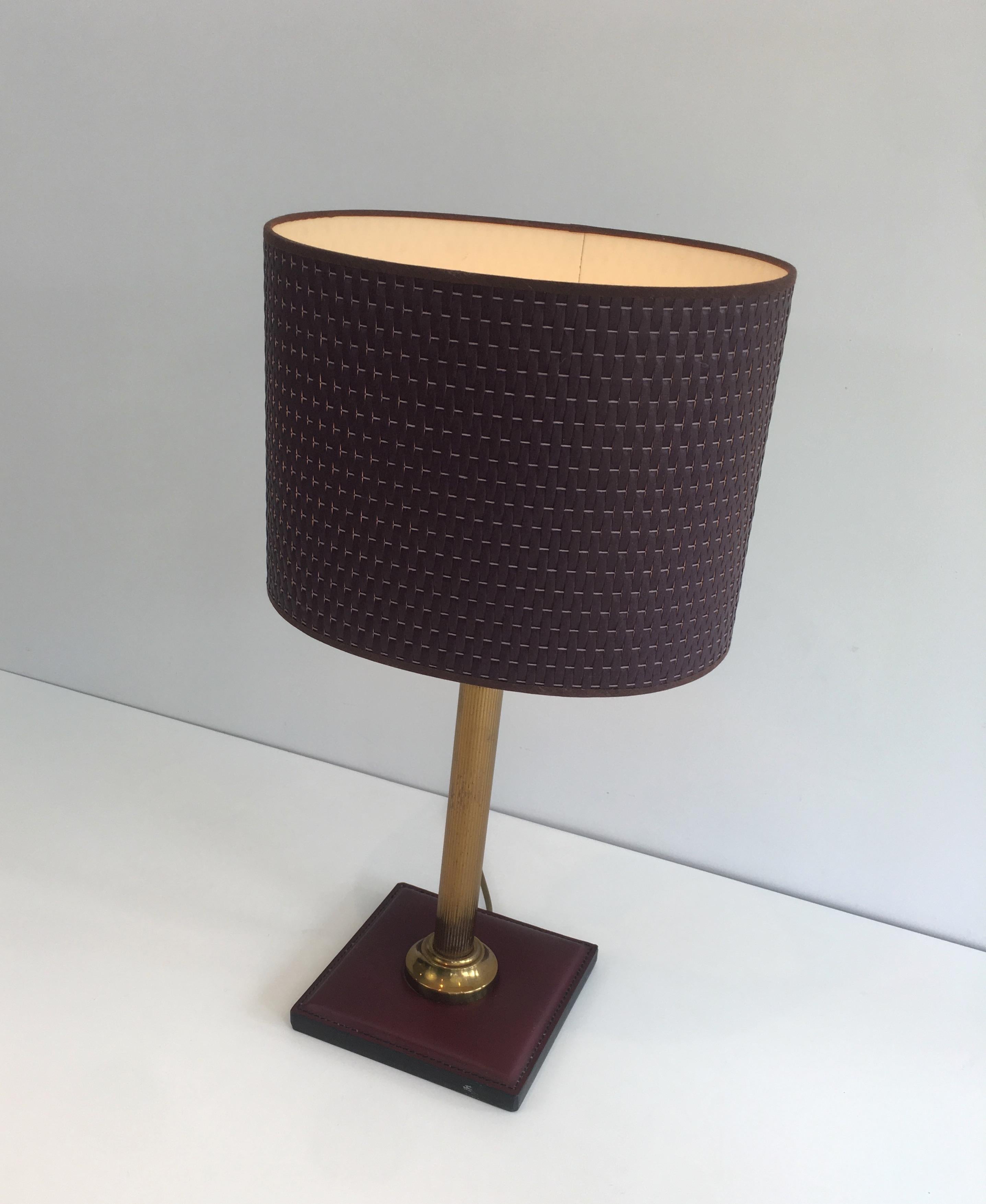 Leather and Brass Table Lamp, French, circa 1970 8