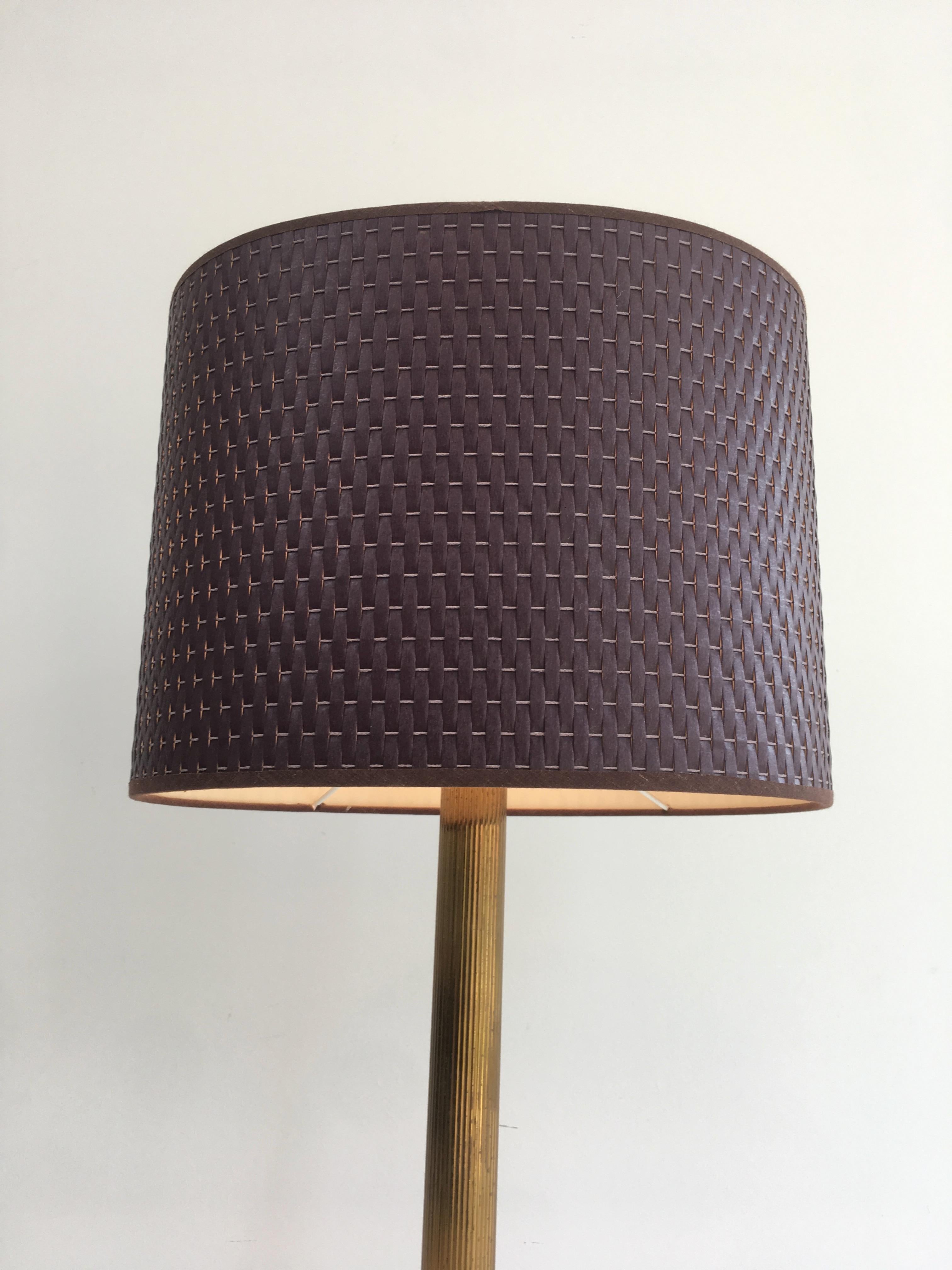 Late 20th Century Leather and Brass Table Lamp, French, circa 1970