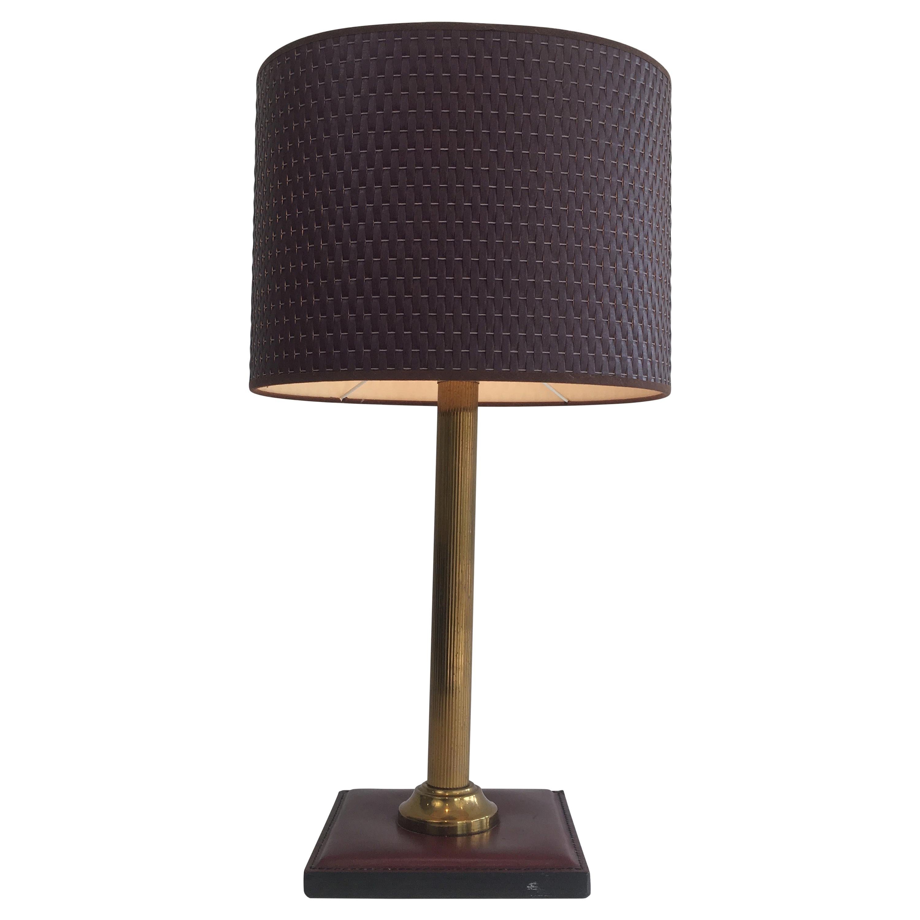 Leather and Brass Table Lamp, French, circa 1970